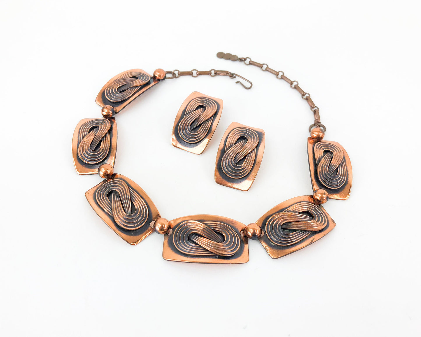 1950s Copper Necklace & Earrings Jewelry Set