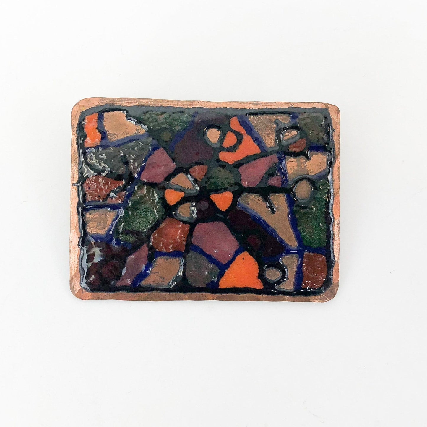 1960s Copper & Enamel Brooch | 60s Colorful Abstract Enamel Brooch | SH Norway