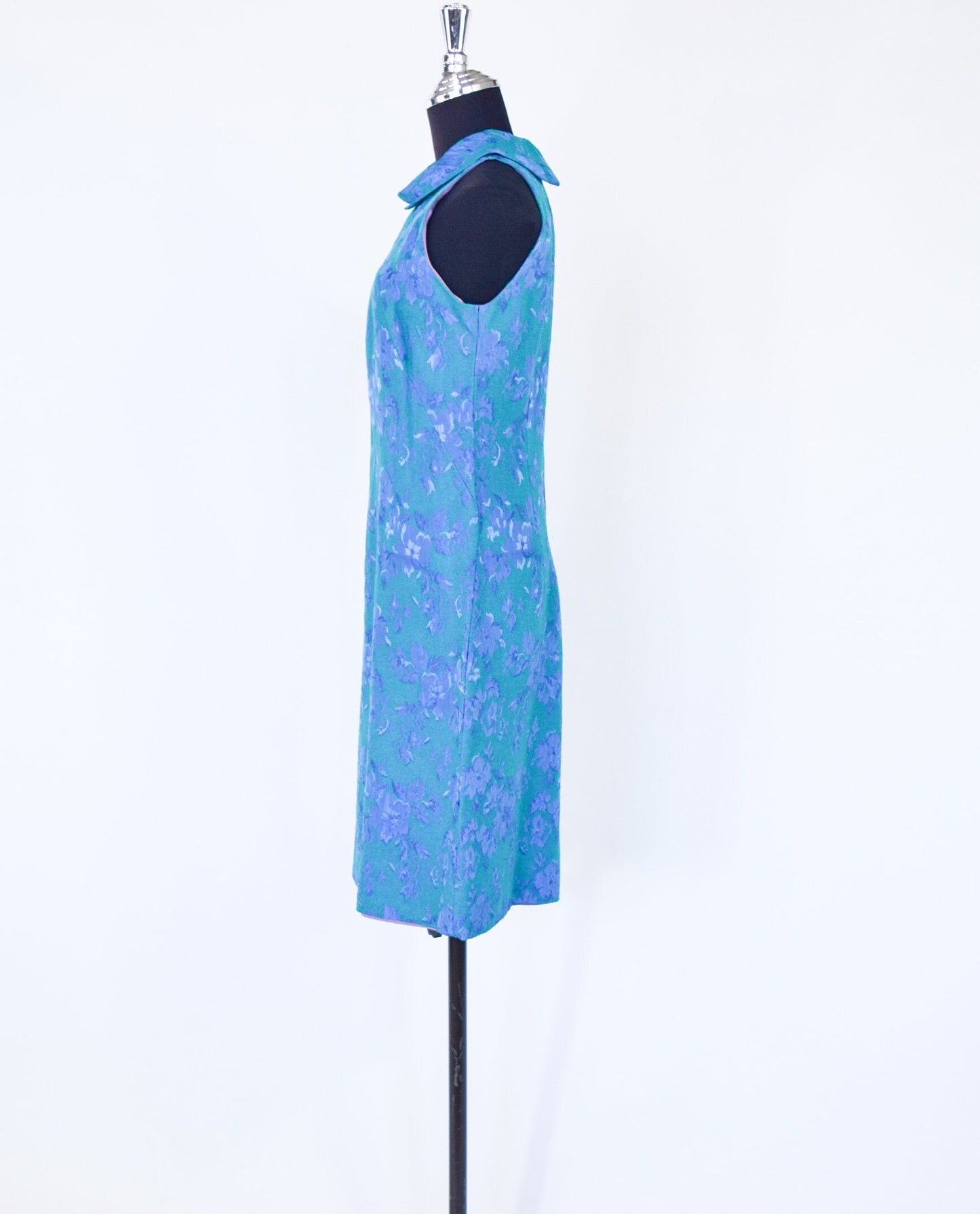 1960s Blue Brocade Coat Dress Set | 60s Turquoise Blue & Lavender Floral Brocade Dress Set | Jackie O | Small