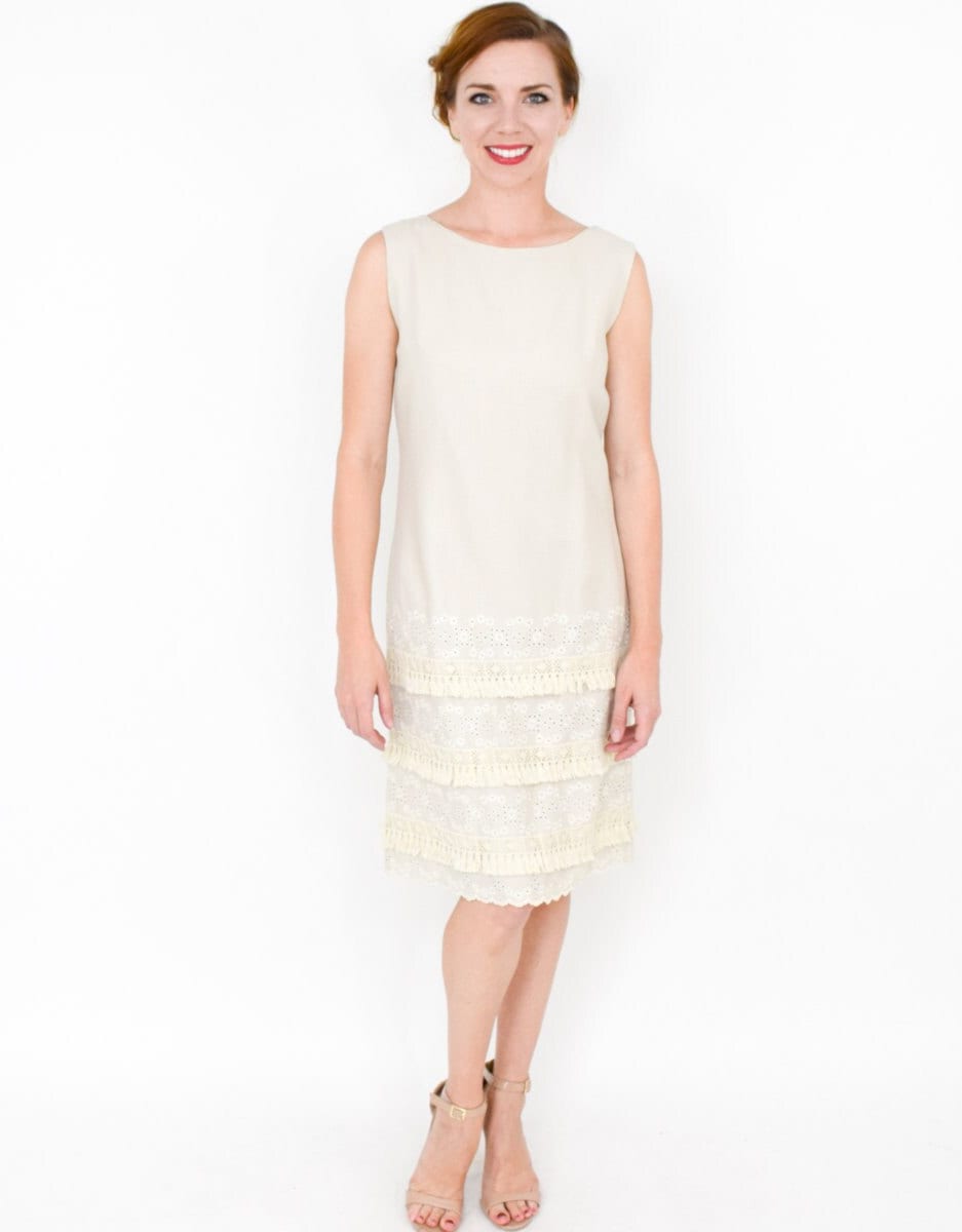 1950s Creme Cotton Fringe Sheath, Medium