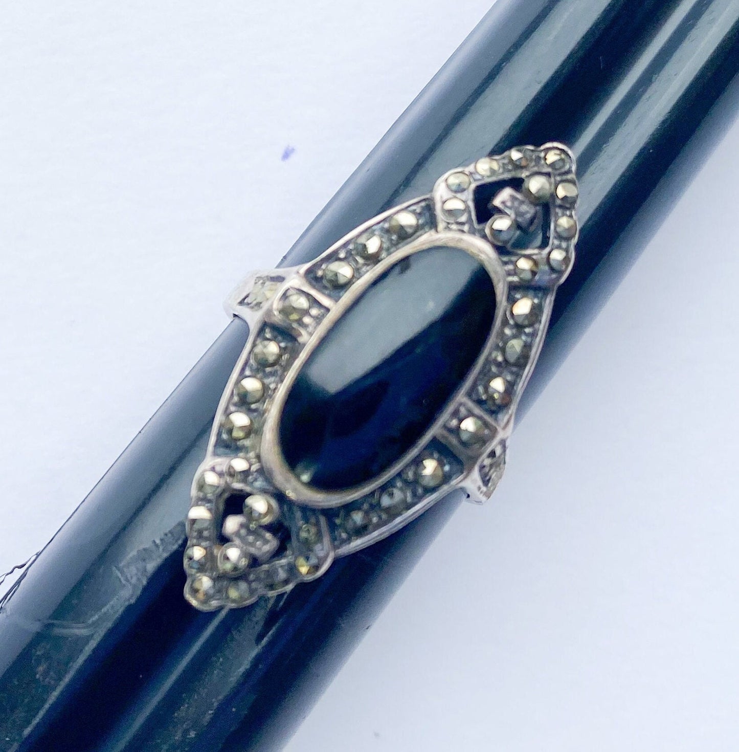 1960s Sterling Silver Marcasite Statement Ring | 7 1/2