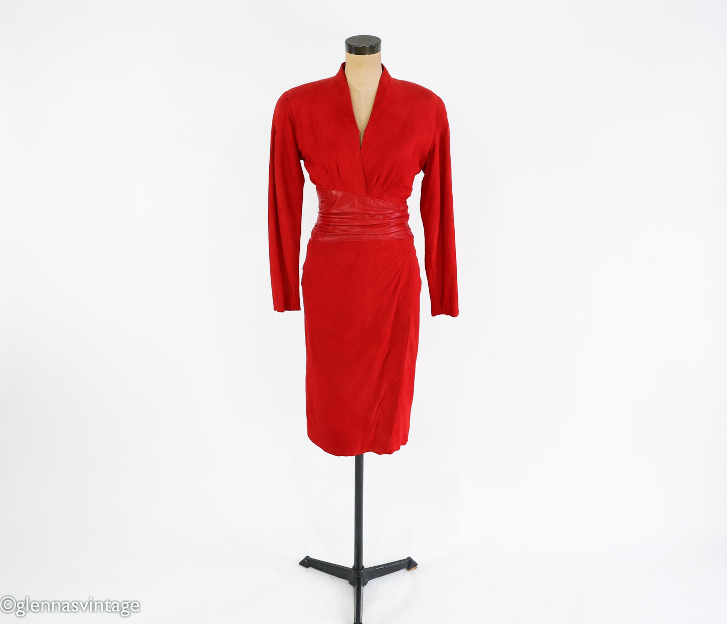 1980s Red Suede Leather Sheath Dress, Small