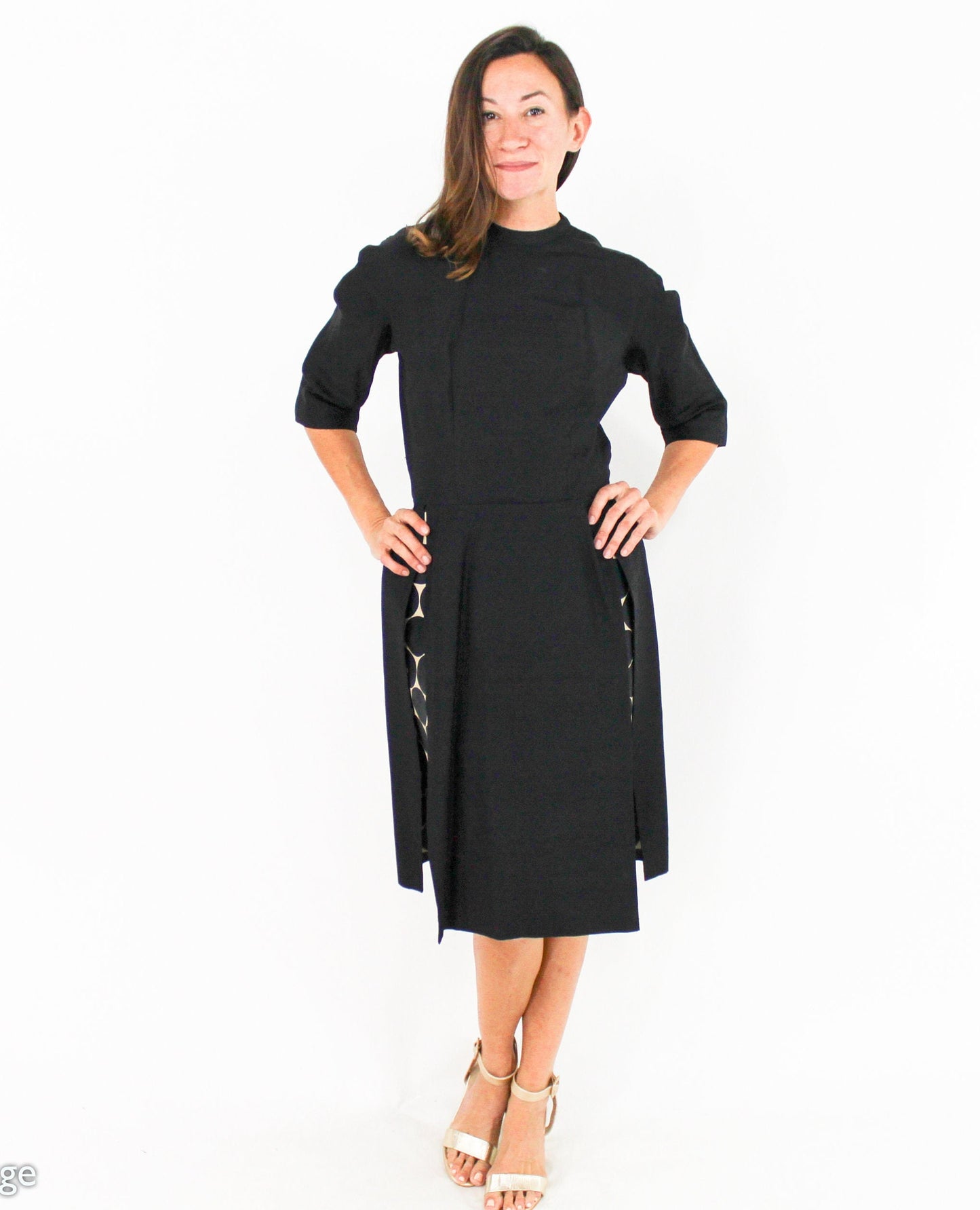 1950s Black Silk Polka Dot Cocktail Dress, Gigi Young N.Y., Small