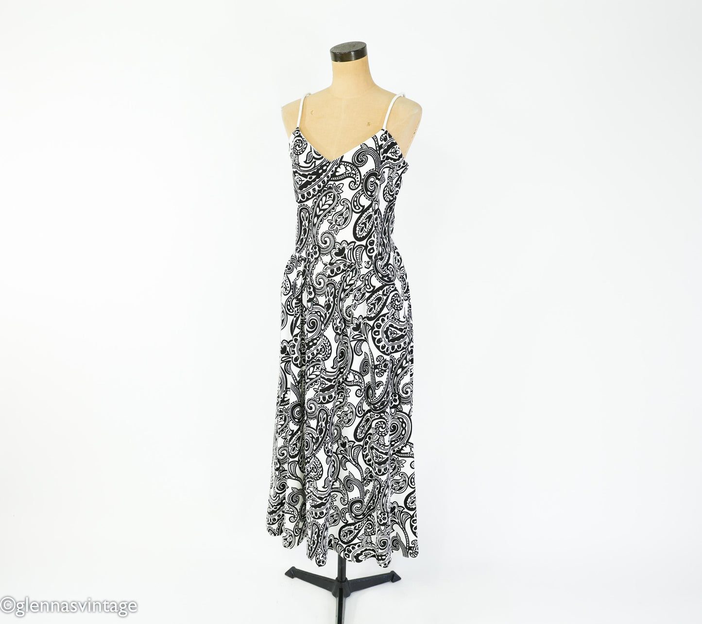 1990s Black & White Paisley Cotton Sundress | Adrienne Vittadini, Medium