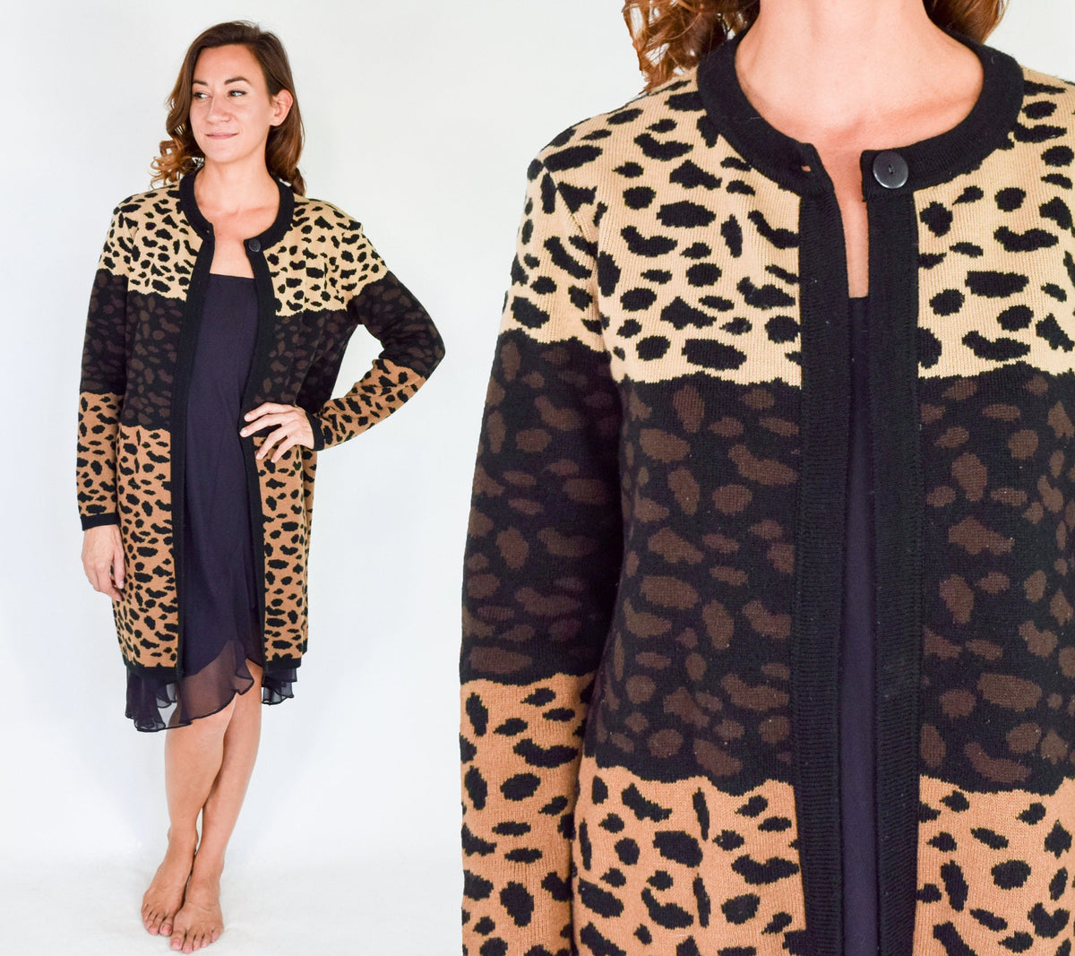 1990s Leopard Print Cardigan Sweater Duster