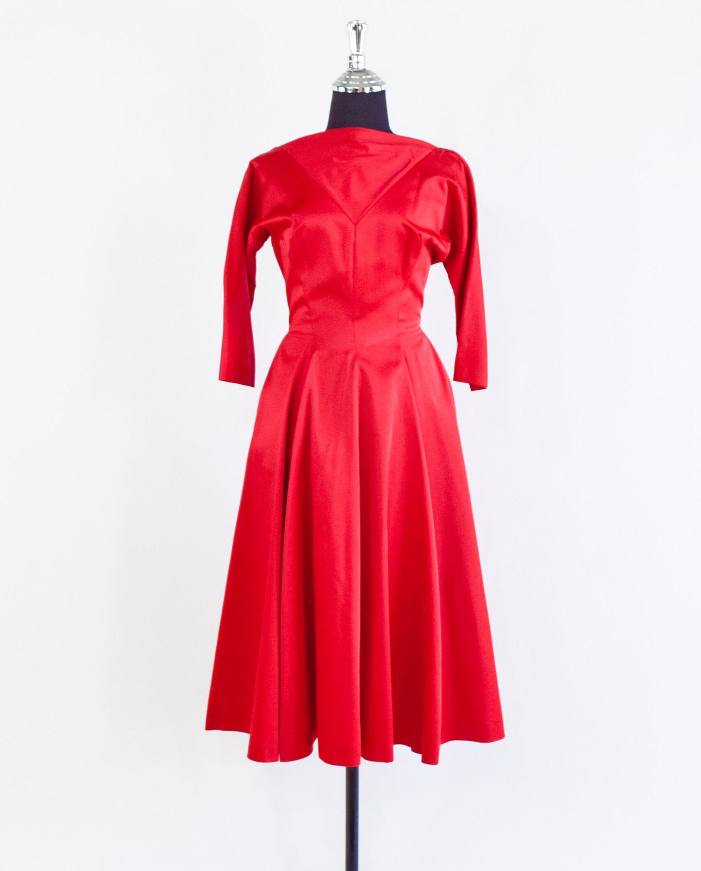 1950s Red Satin Party Dress, Holiday Party, Small