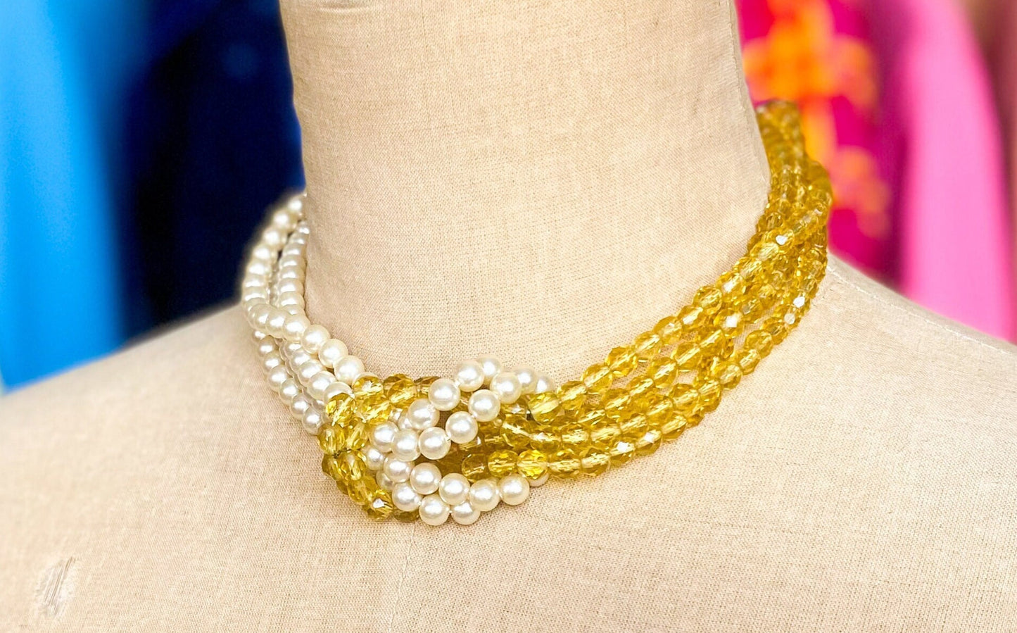 1950s Gold Crystal Necklace | 50s Crystal & Pearl Choker