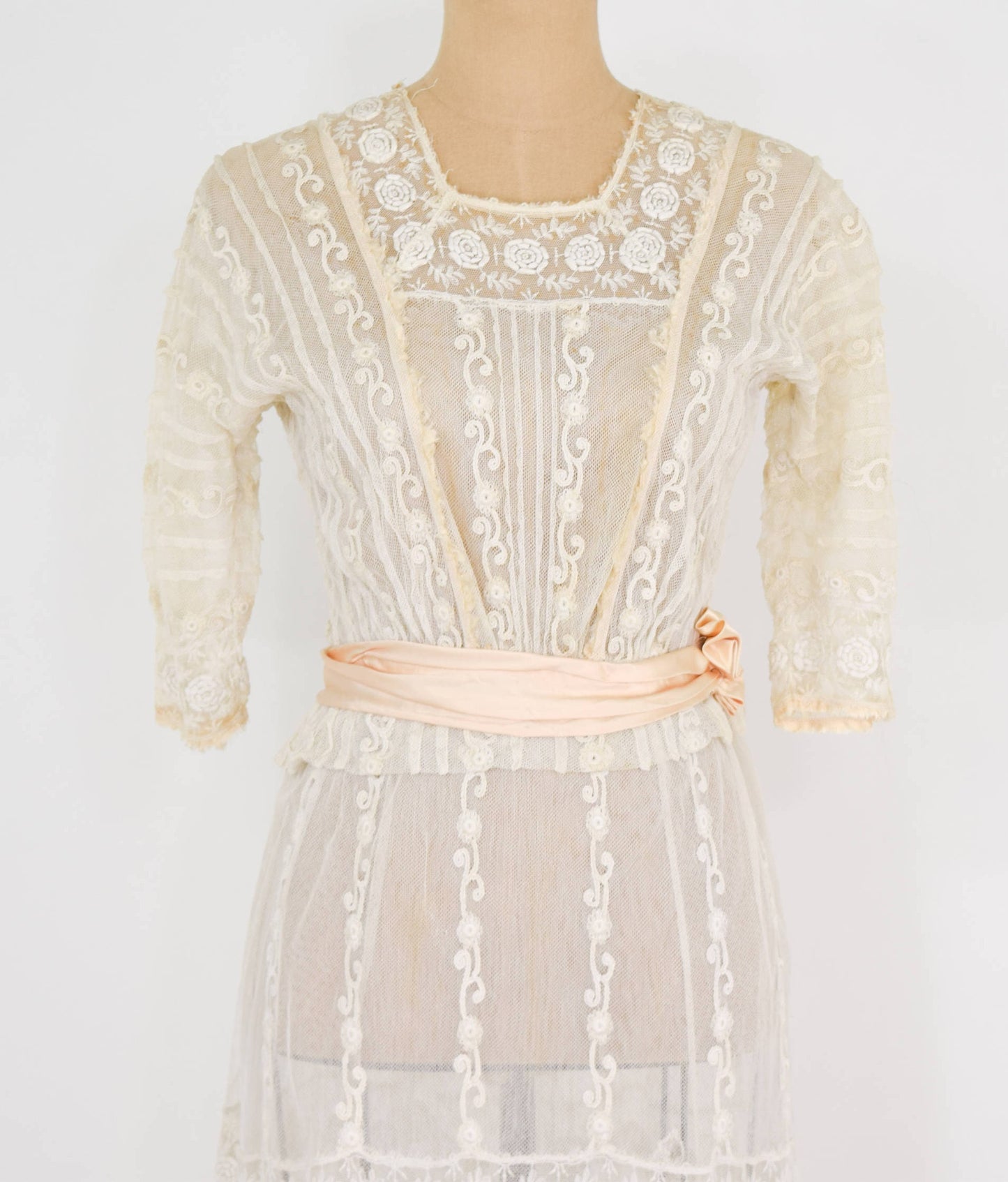 1900s Ivory Lace Wedding Gown, Tiered Edwardian Dress, Extra Small