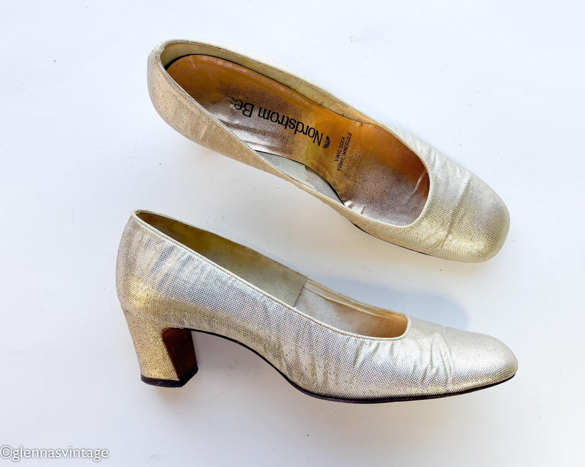 1960s Gold Lamé Evening Heels Pumps US 7