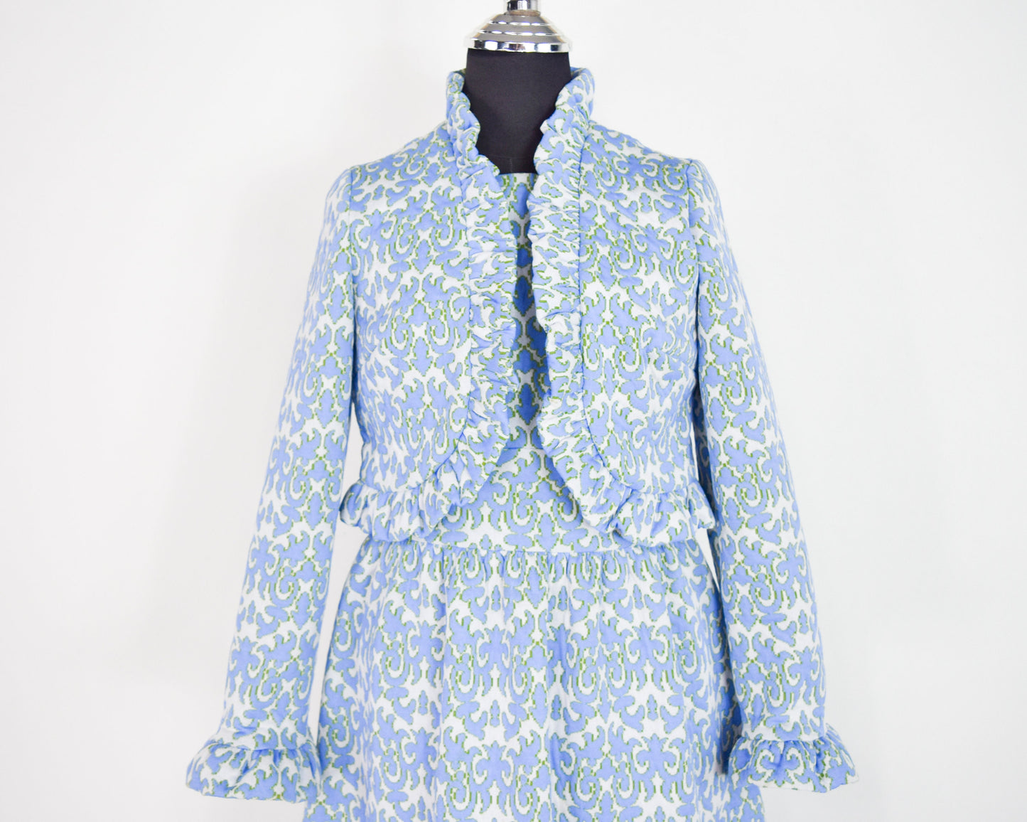 1970s Blue Floral Maxi Dress & Jacket | 70s Sky Blue Maxi Dress Set |  BELFRY | Medium