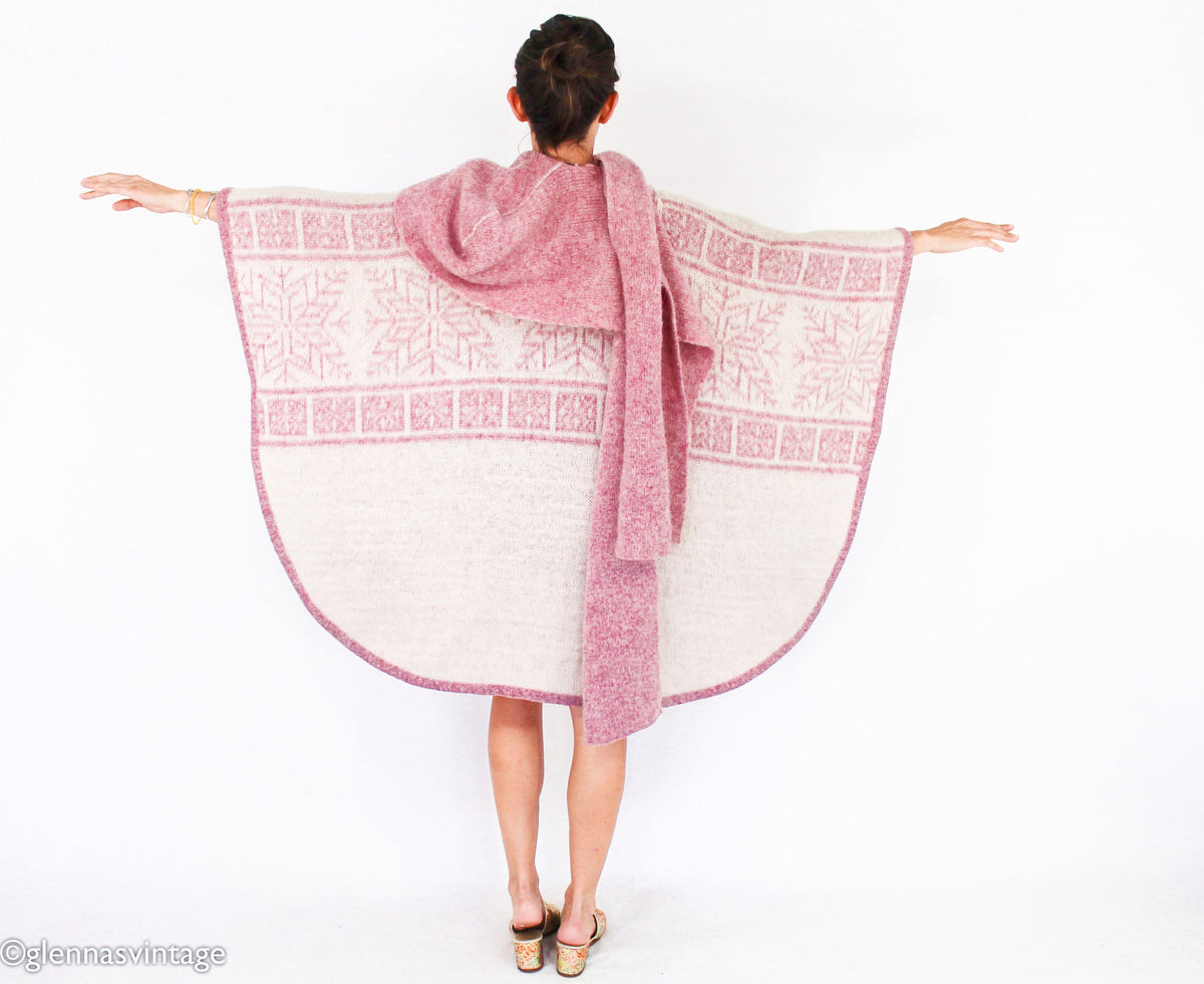 1970s Pink Scandinavian Wool Sweater Cape by TUNDRA