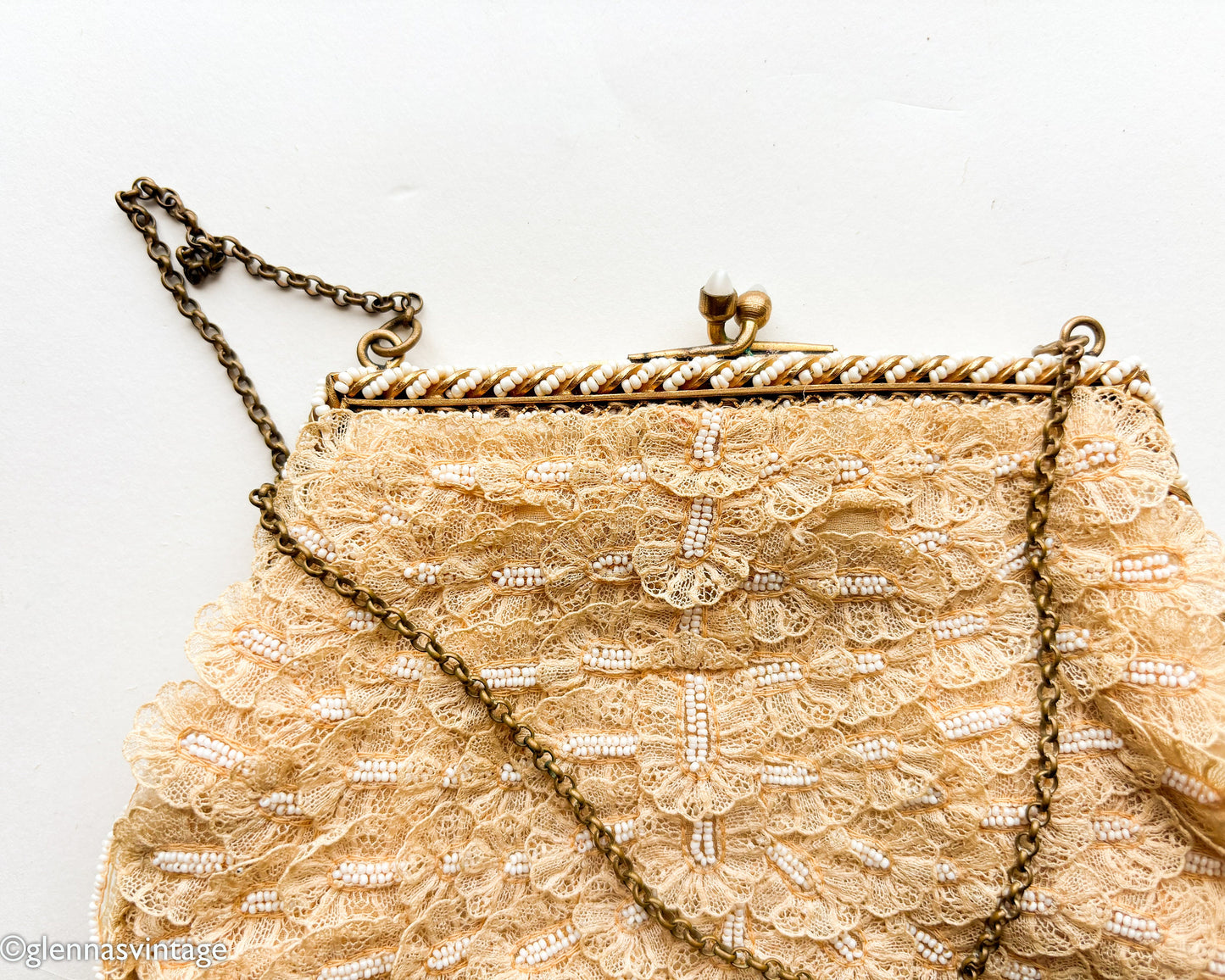 1930s Lace & Pearl Handbag | Small Pearl Purse | I Magnin