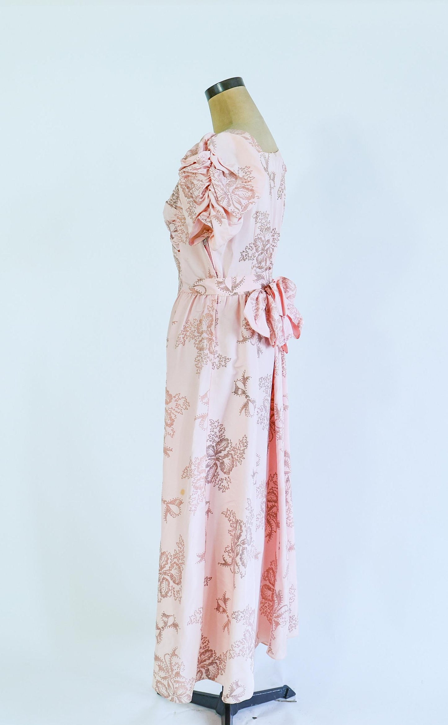 1940s Peach Floral Evening Gown, Medium