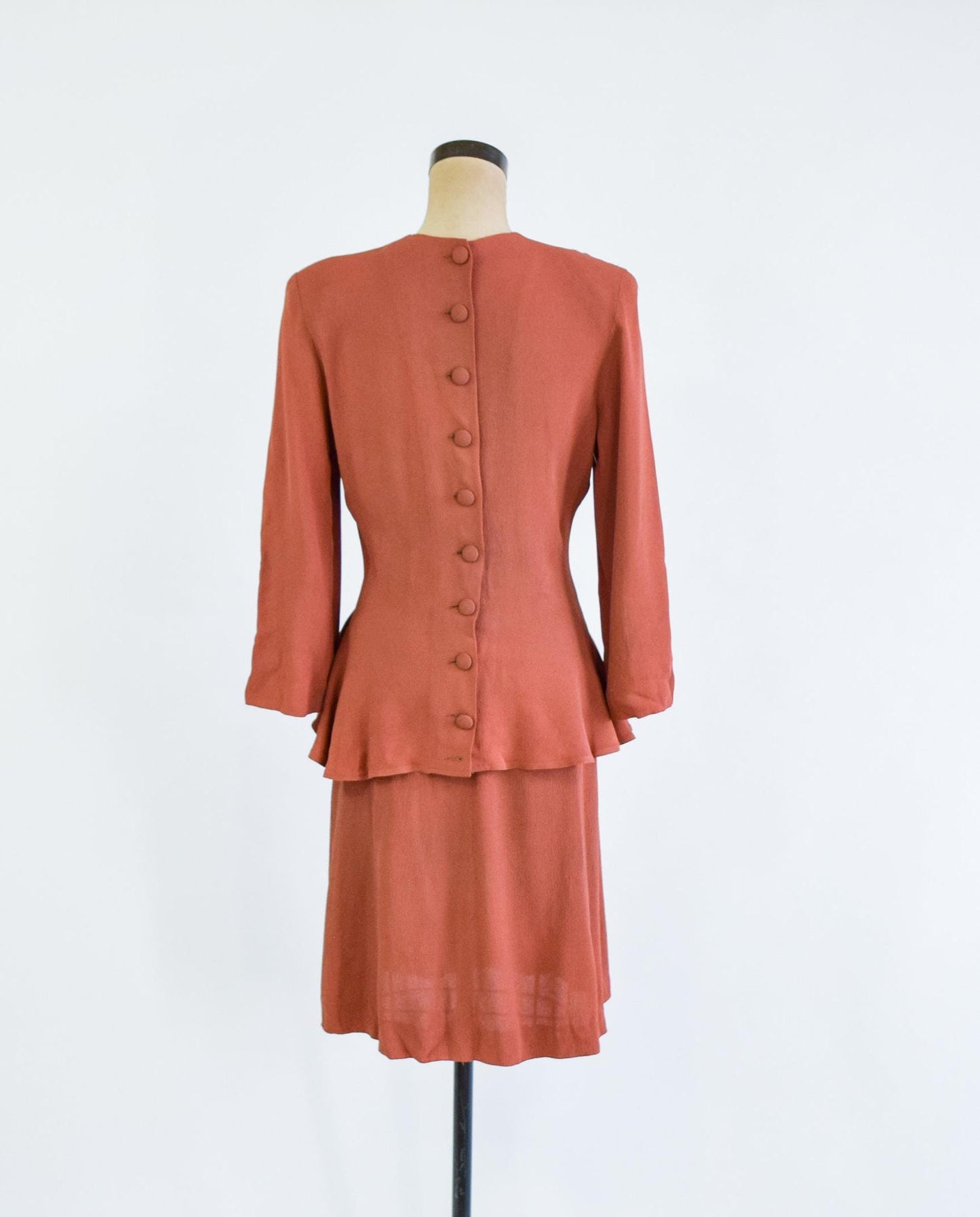 1940s Brown Embroidered Top & Skirt Set, Small