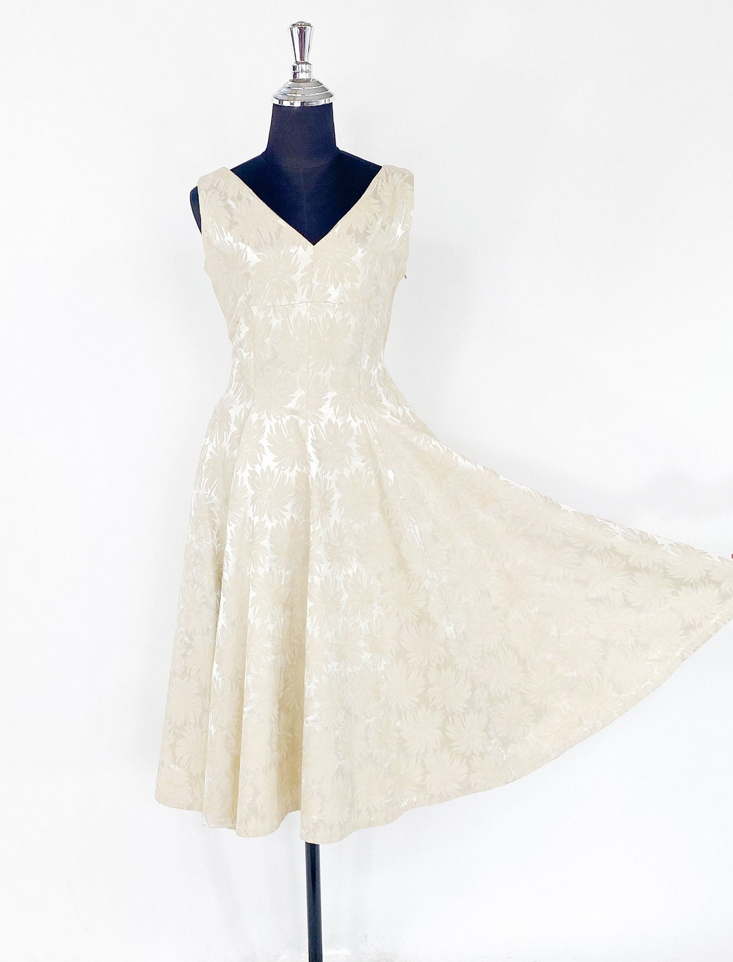 1940s Beige Brocade Cocktail Dress, Short Wedding, Small