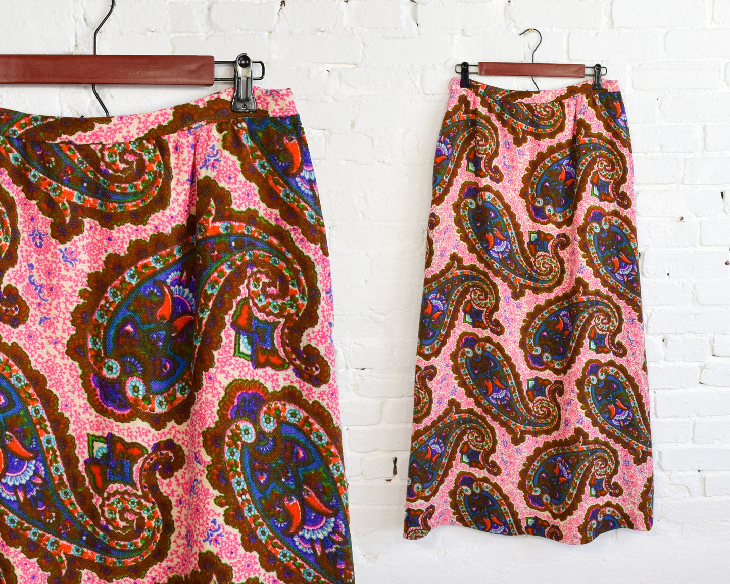 1970s Pink Paisley Maxi Skirt | 70s Pink Paisley Woven Wool Skirt | Nelly De Grab N.Y. | Medium