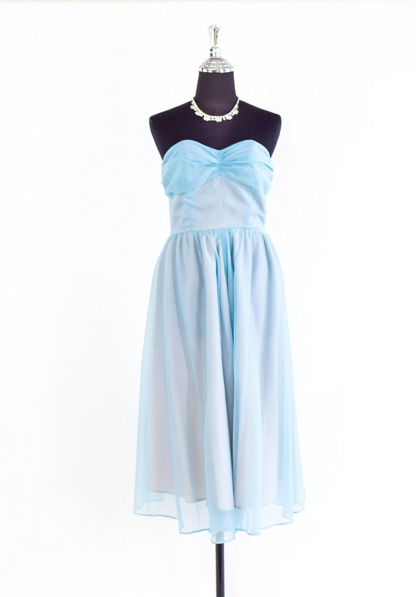 1950s Blue Nylon Prom Dress | Blue Strapless Evening Gown, Small