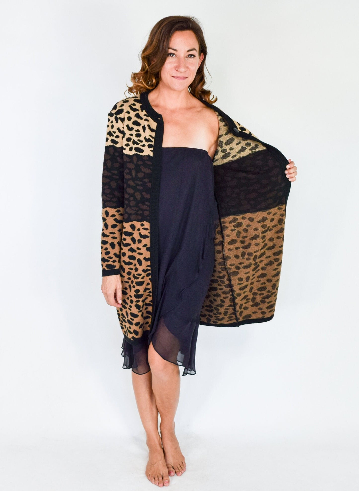 1990s Leopard Print Cardigan Sweater Duster