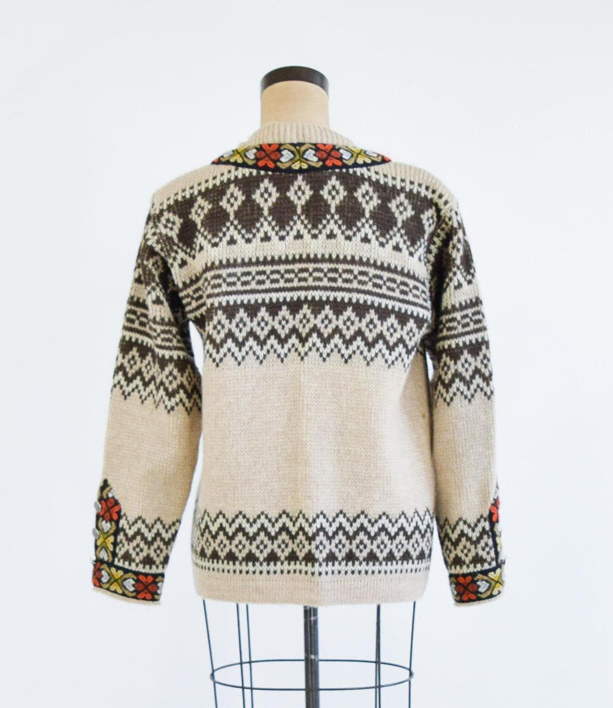 1950s Nordic Brown Pattern Virgin Wool Cardigan, Medium