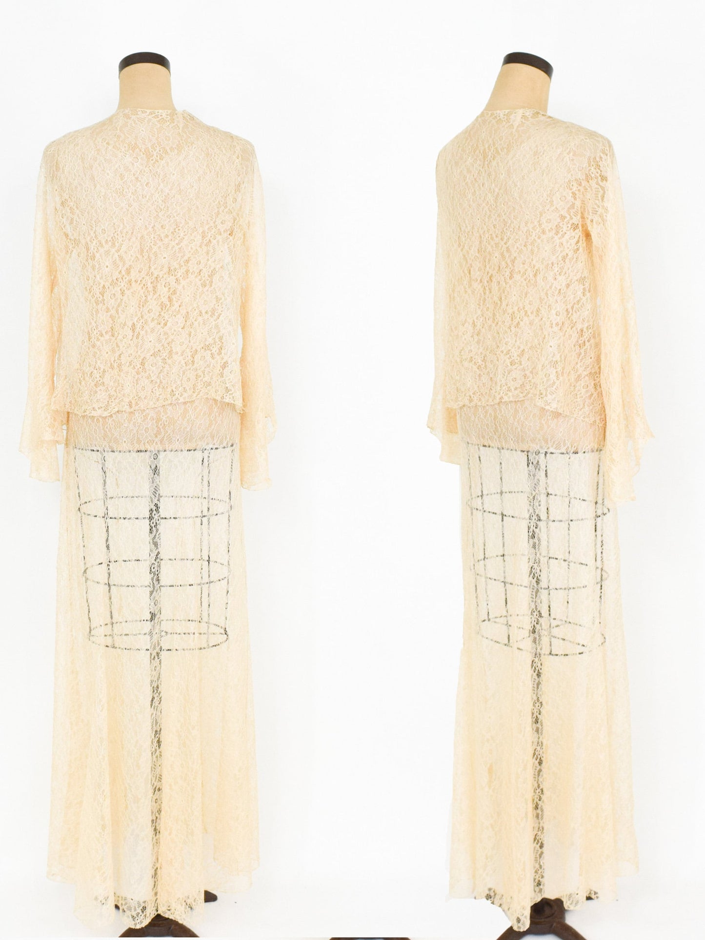 1930s Ivory French Lace Evening Gown & Jacket, Vintage Wedding Dress,  Extra Small