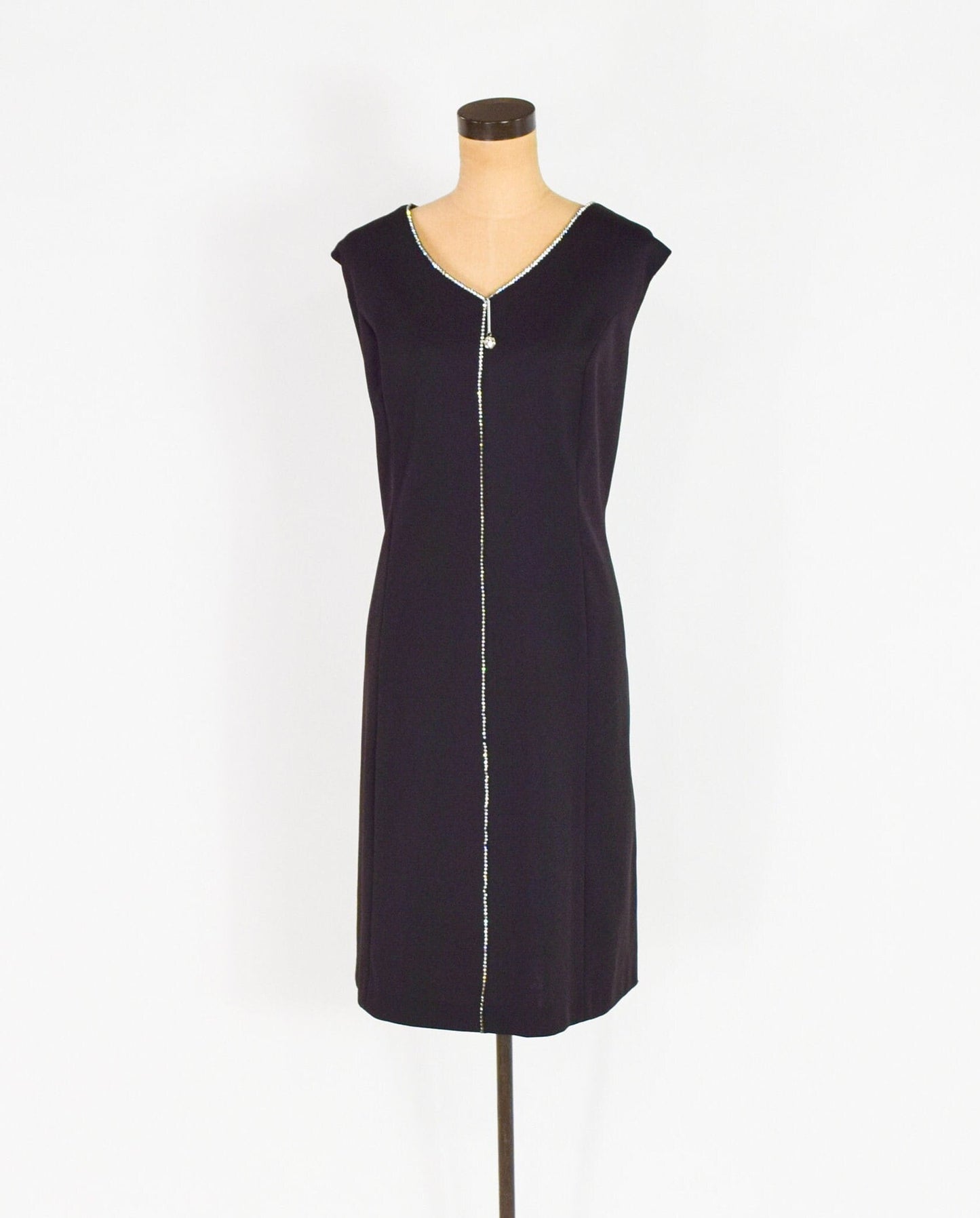1960s Black Rhinestone Sleeveless Dress, 48” Waist