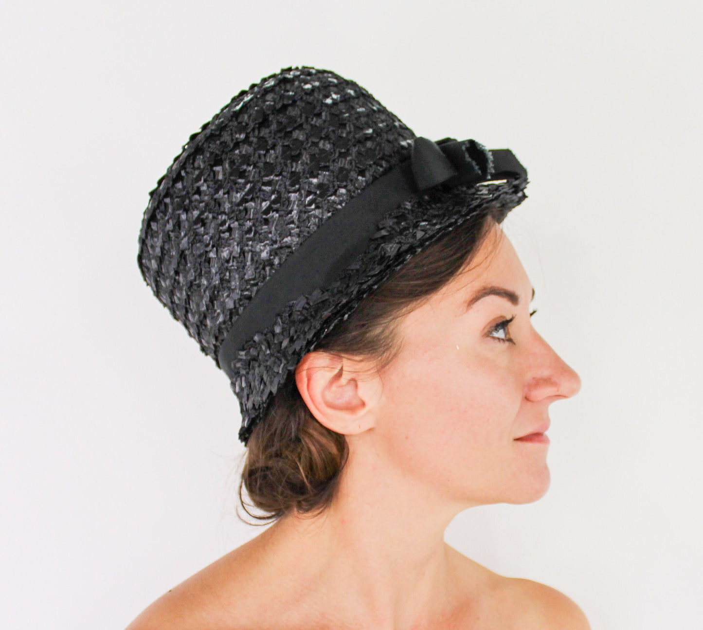 1960s Black Raffia Woven Bucket Hat, Mr. Charles