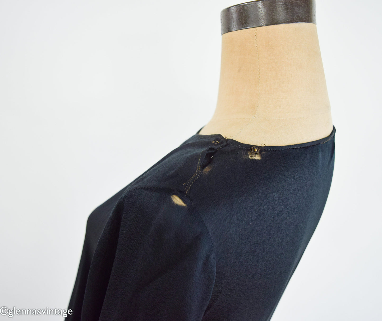 1920s Art Deco Black Silk Dress | Embroidered Drop Waist, Medium