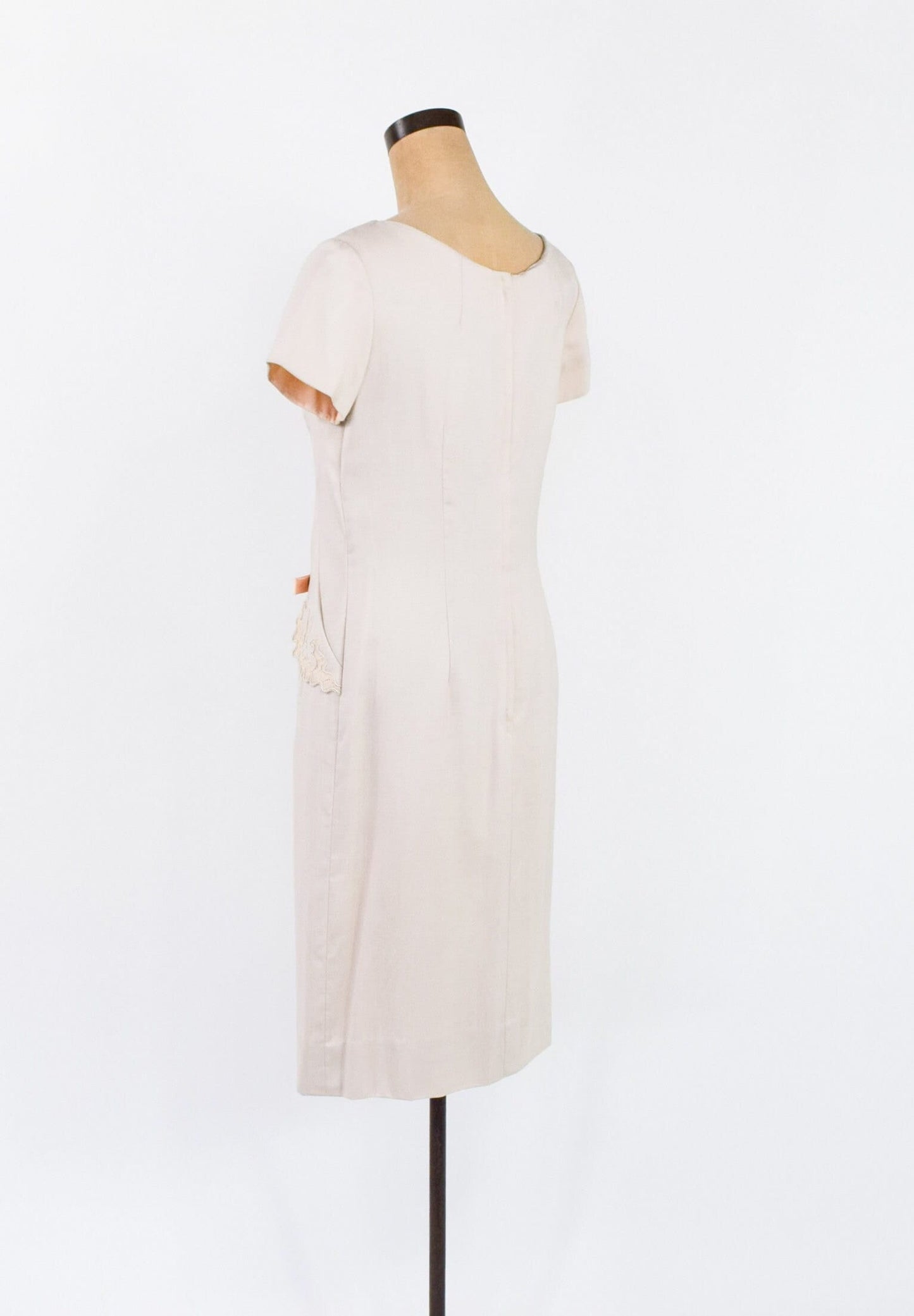 1950s Beige Linen Day Dress, Medium