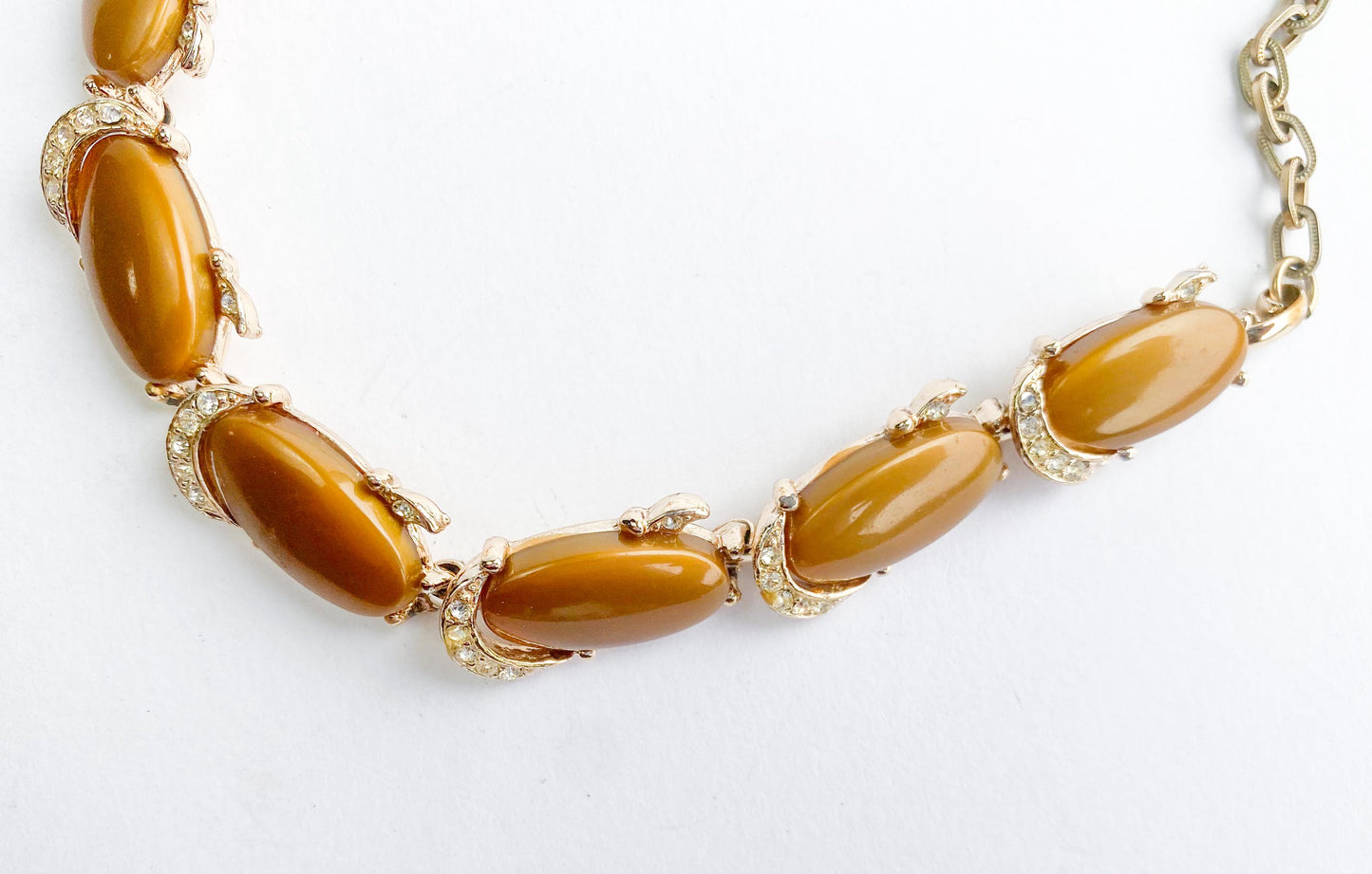 1960s Brown Plastic & Rhinestone Necklace | 60s Brown Lucite Necklace