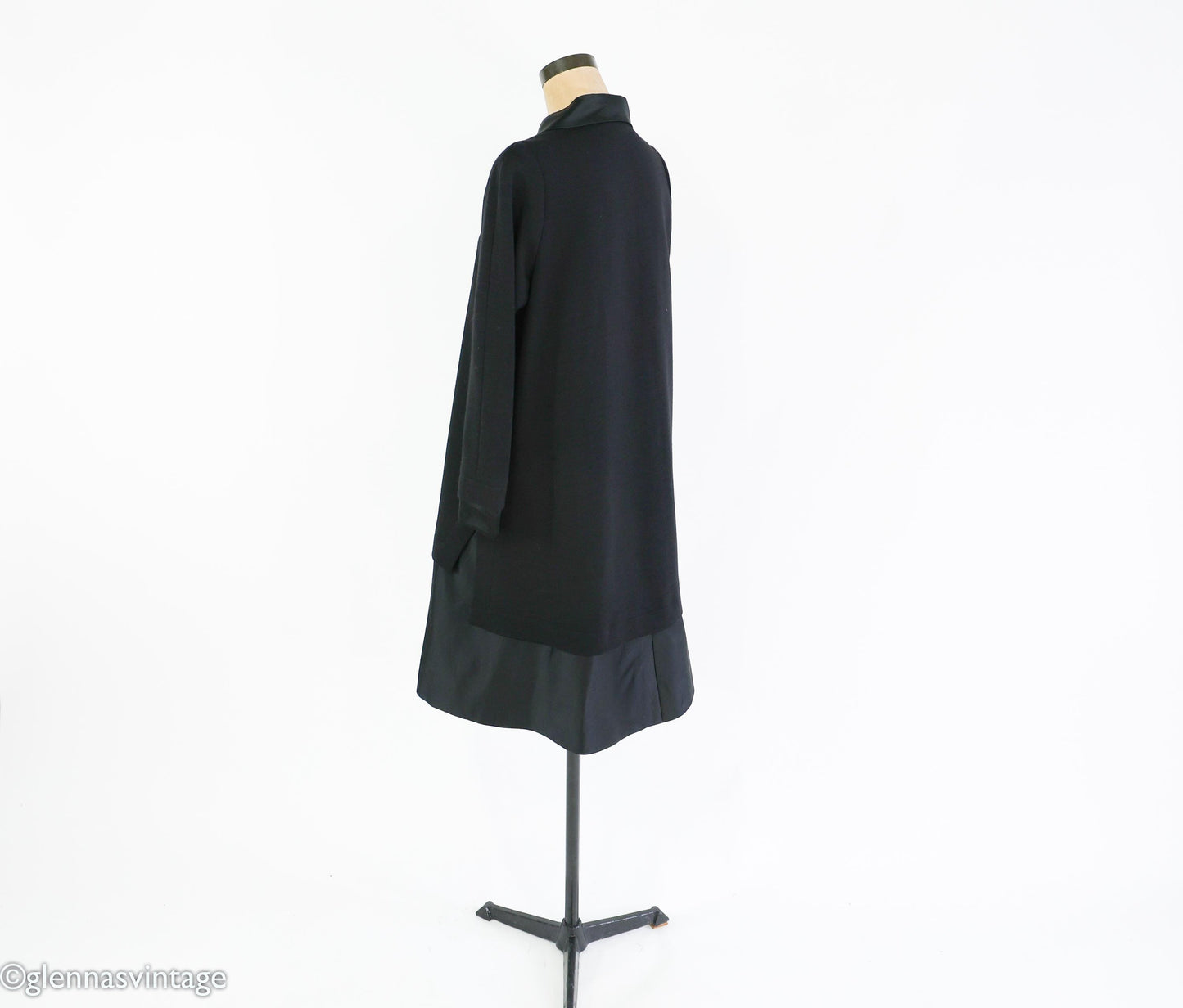 1990s Geoffrey Beene Black Wool Coat Dress | Black & Satin Tailored Coat, Size 8