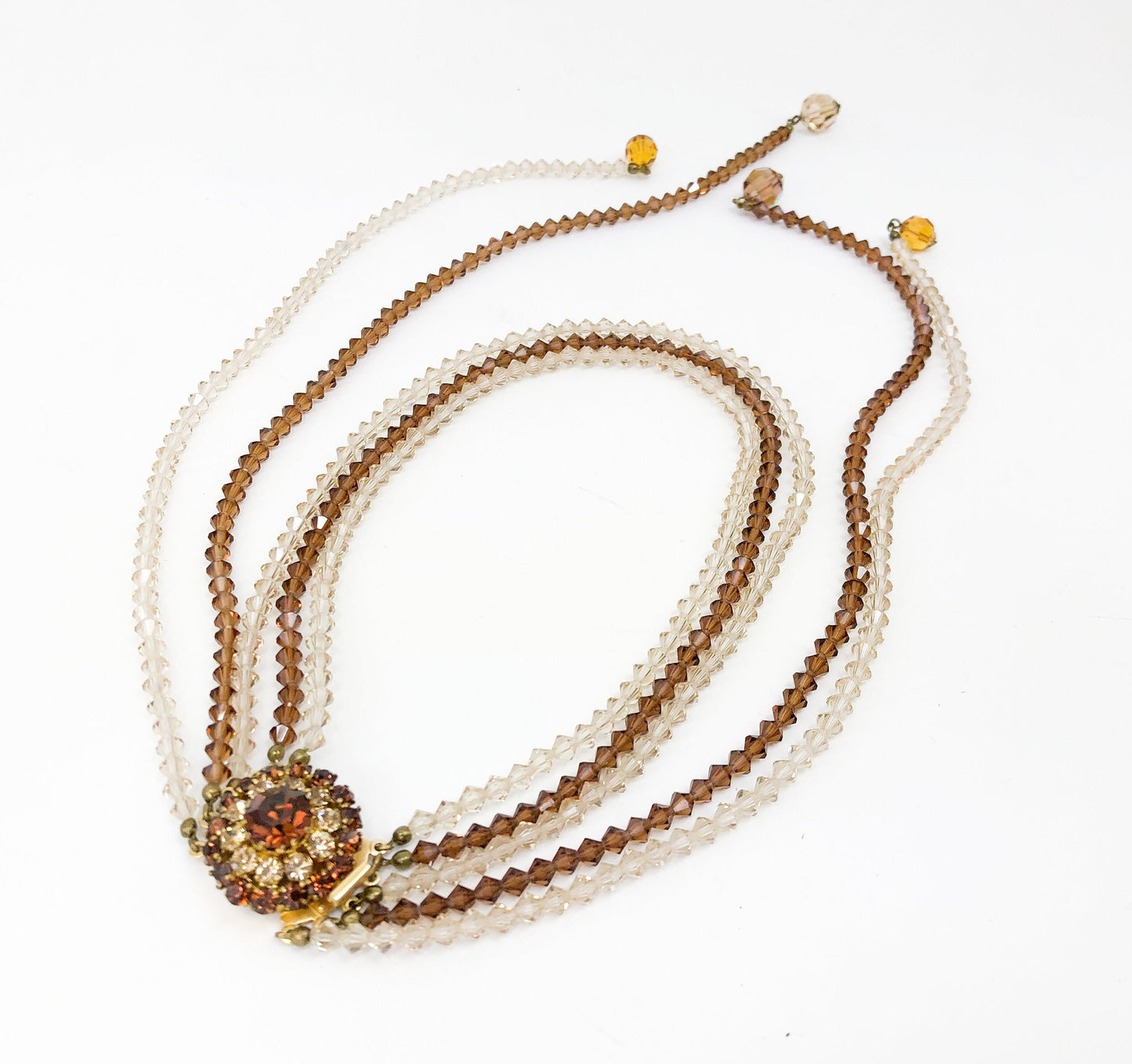 1950s Bronze Crystal Necklace | Amber Glass Evening Necklace