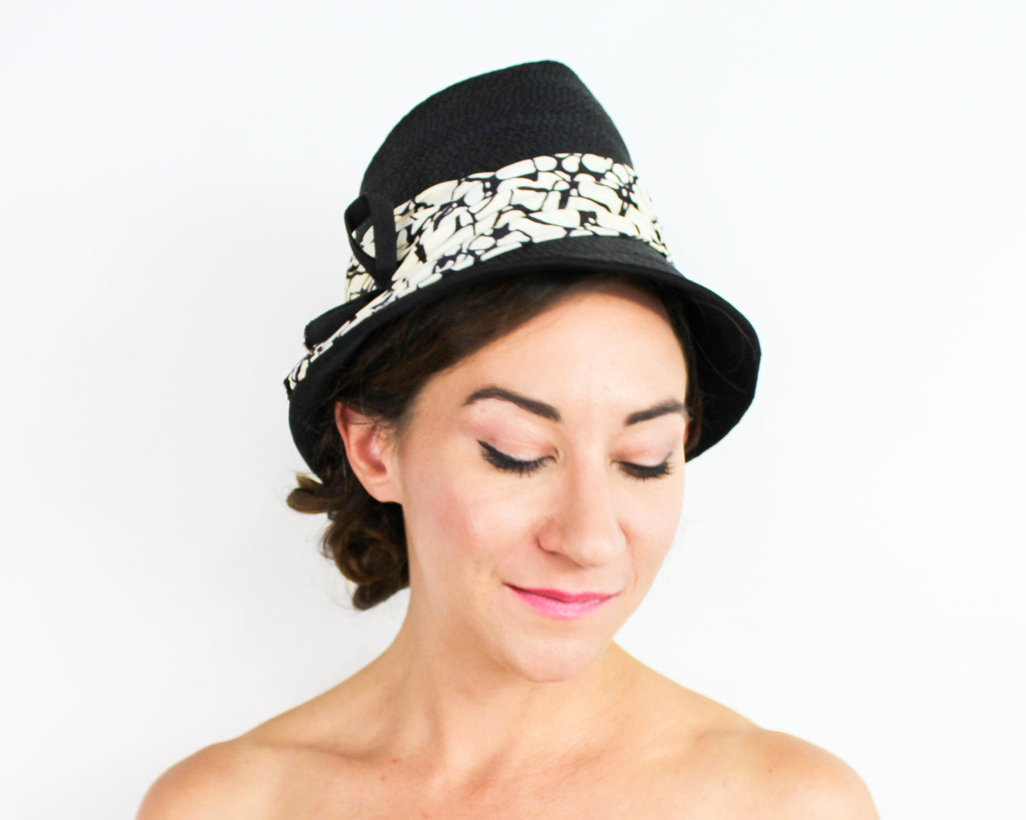 1960s Black Straw Bucket Hat, Model by Maxim