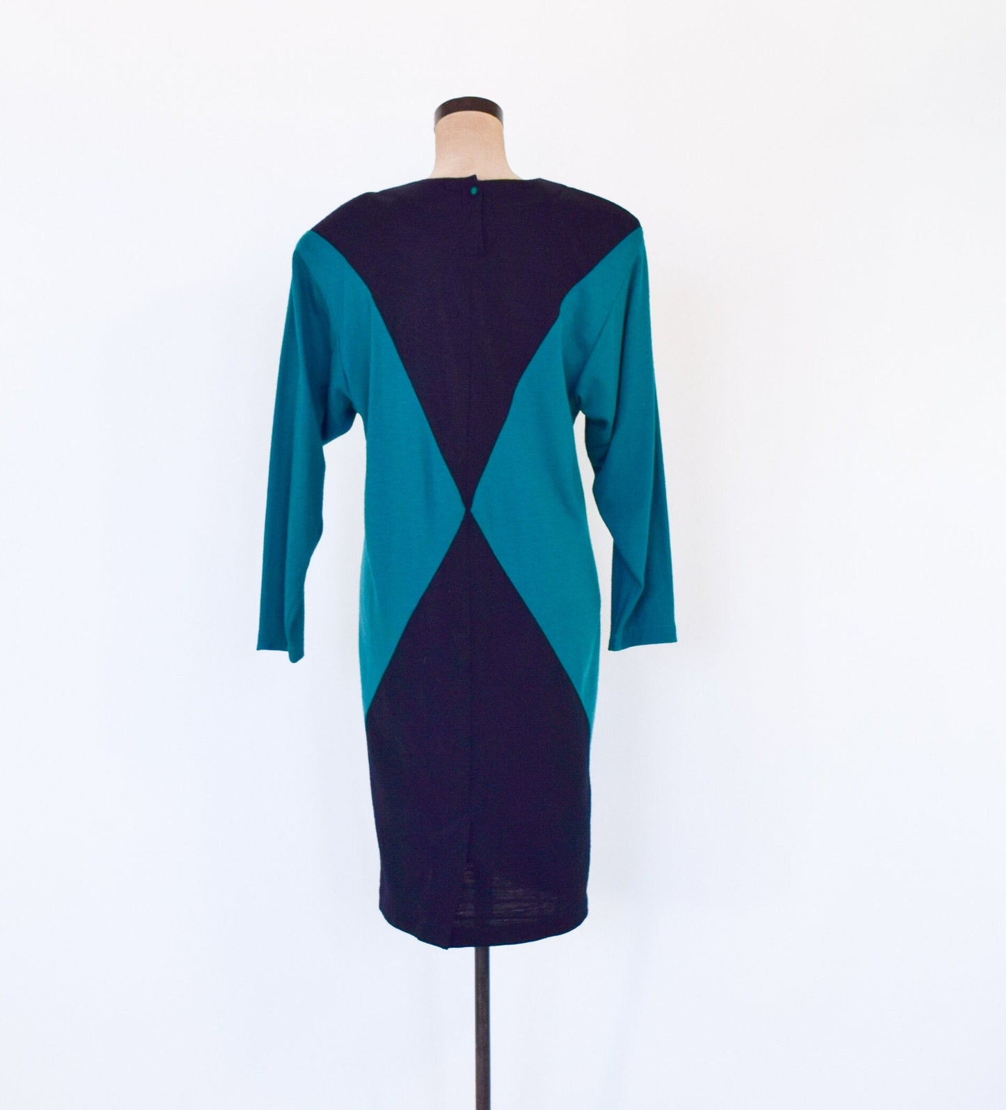 1980s Turquoise Color Block Knit Dress, Medium