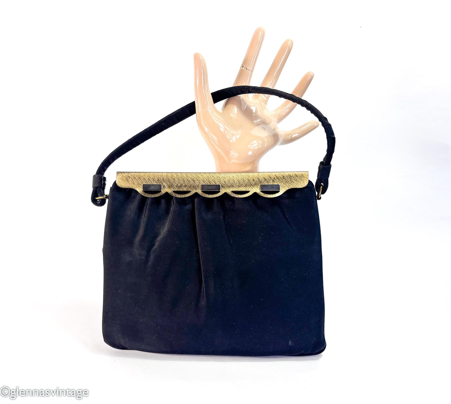 1950s Black Satin Evening Bag
