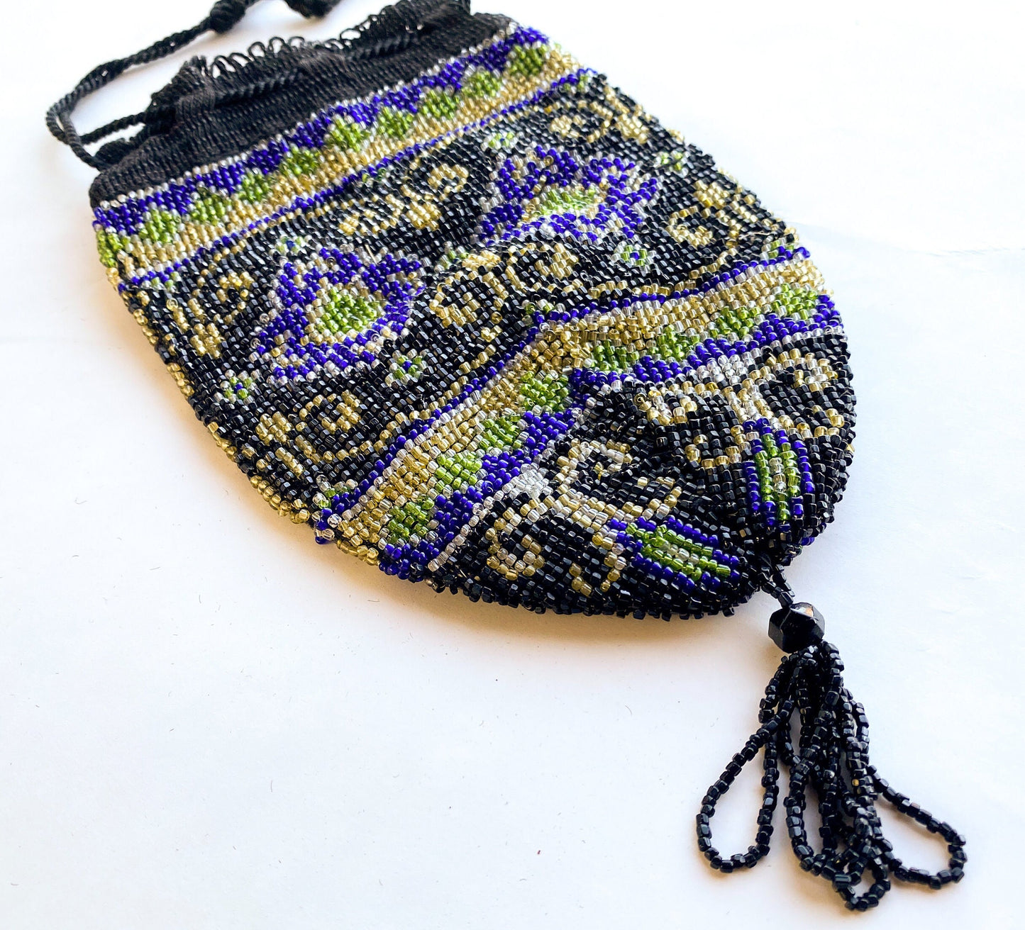 1900s Blue Floral Beaded Bags | Turn of the Century Glass Beaded Evening Bags
