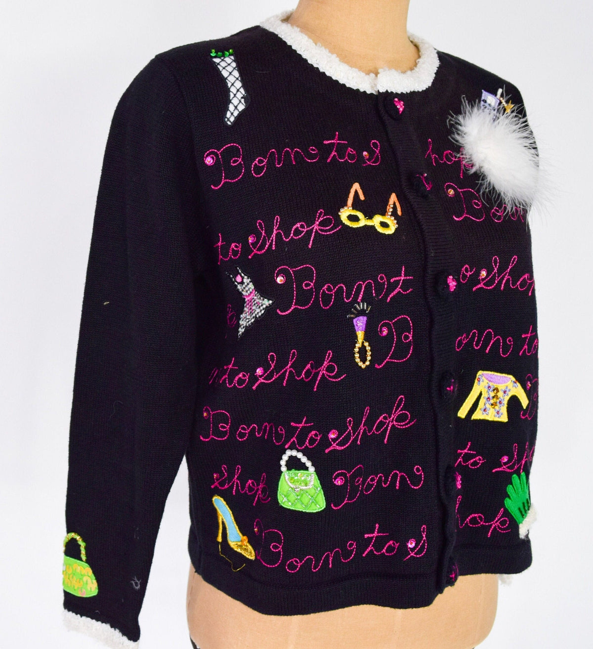BEREK 1980s Black Cotton Knit Cardigan, Large