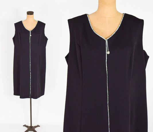 1960s Black Rhinestone Sleeveless Dress, 48” Waist