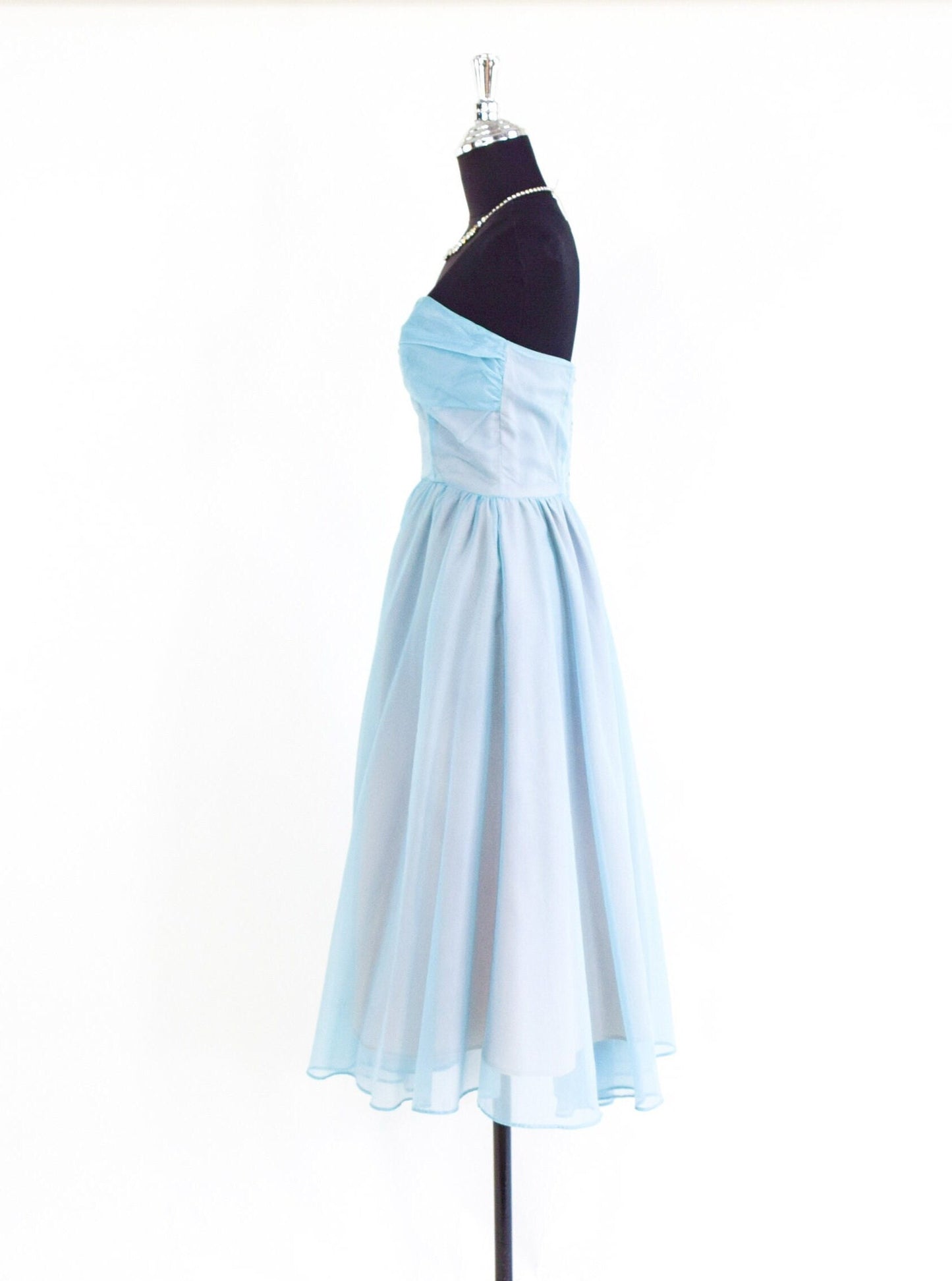 1950s Blue Nylon Prom Dress | Blue Strapless Evening Gown, Small