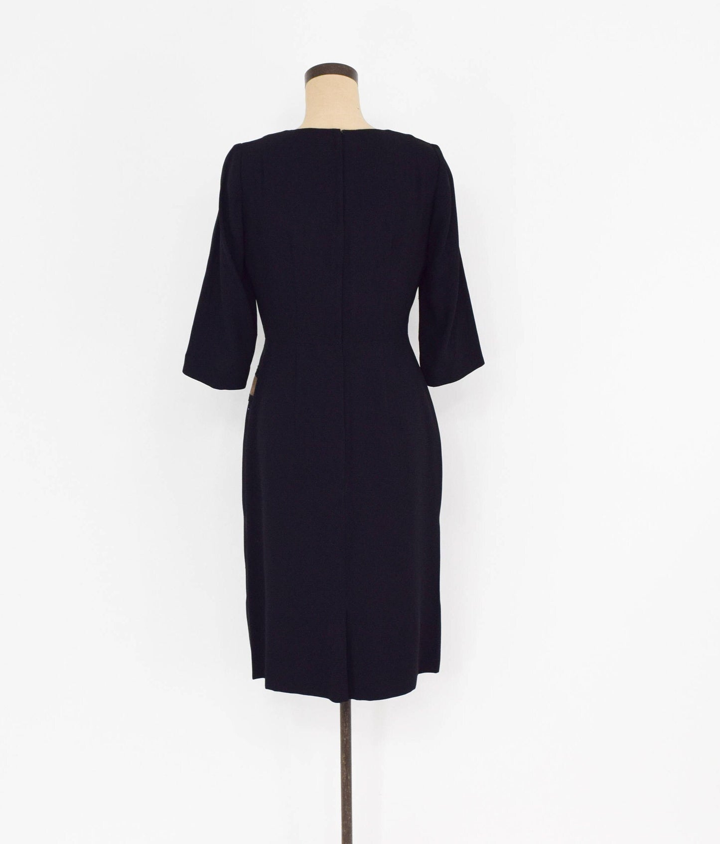 1950s Black & Bronze Crepe Cocktail Dress with Rhinestone Detail, Alan Peck, Medium