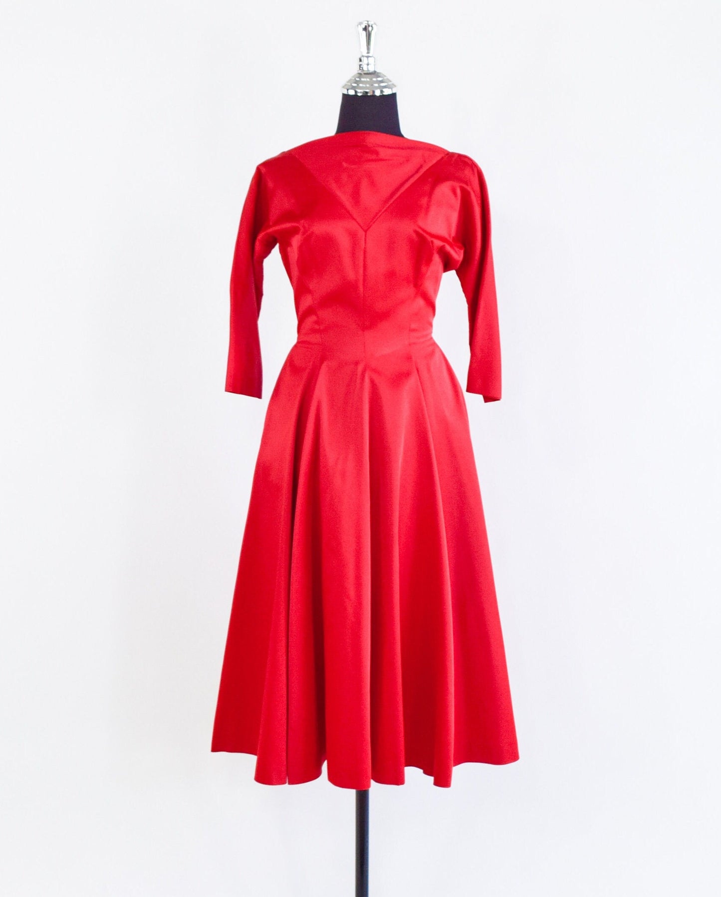 1950s Red Satin Party Dress | 50s Red Satin Cocktail Dress | Jonny Herbert | Small
