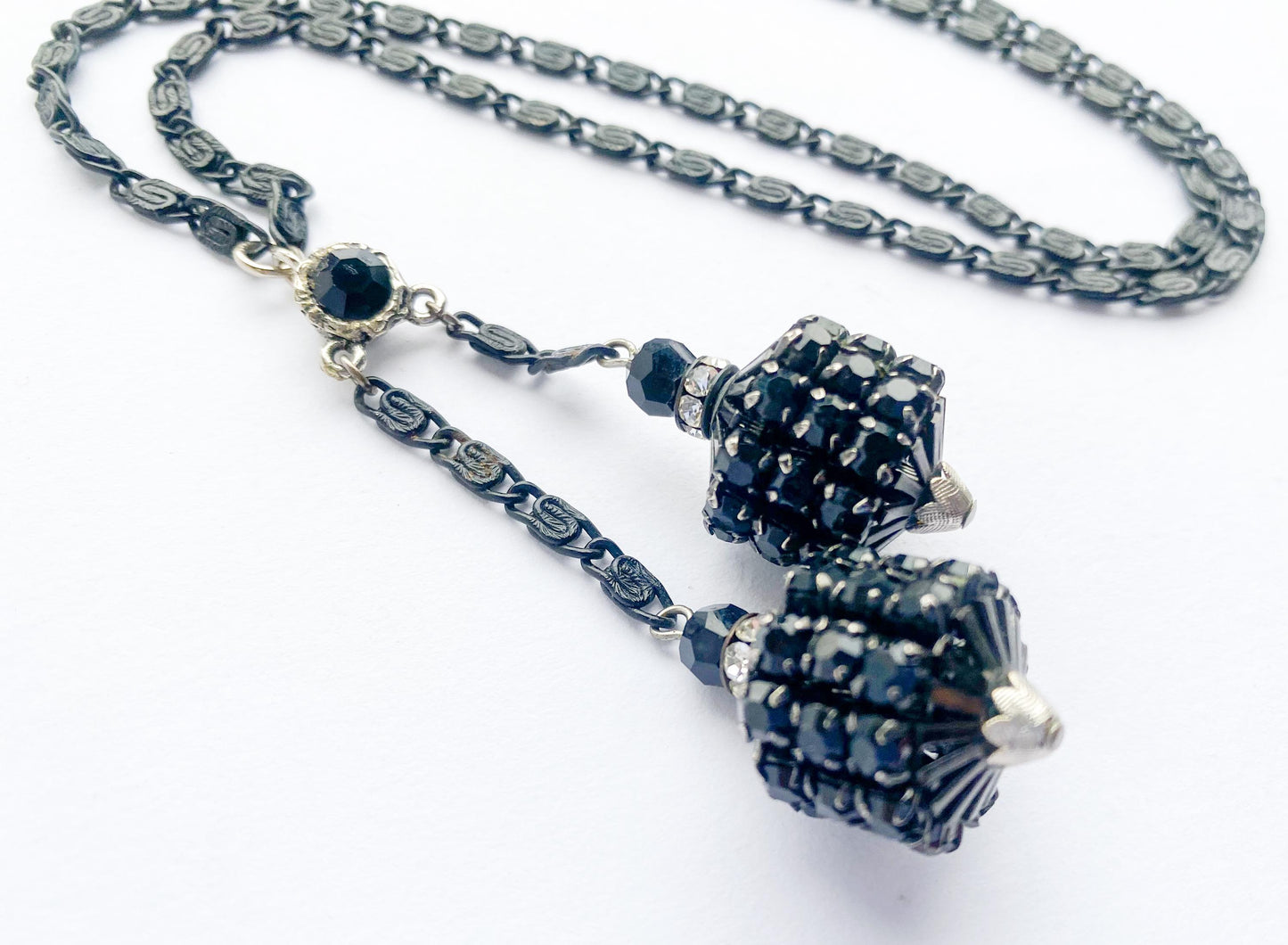 1950s Black Bolo Necklace | Vintage Rhinestone Pendant