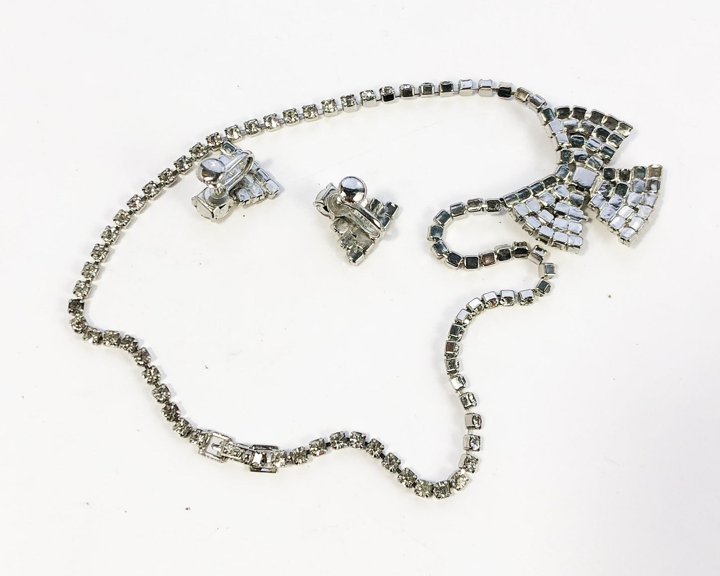 1950s Rhinestone Bow Necklace Set