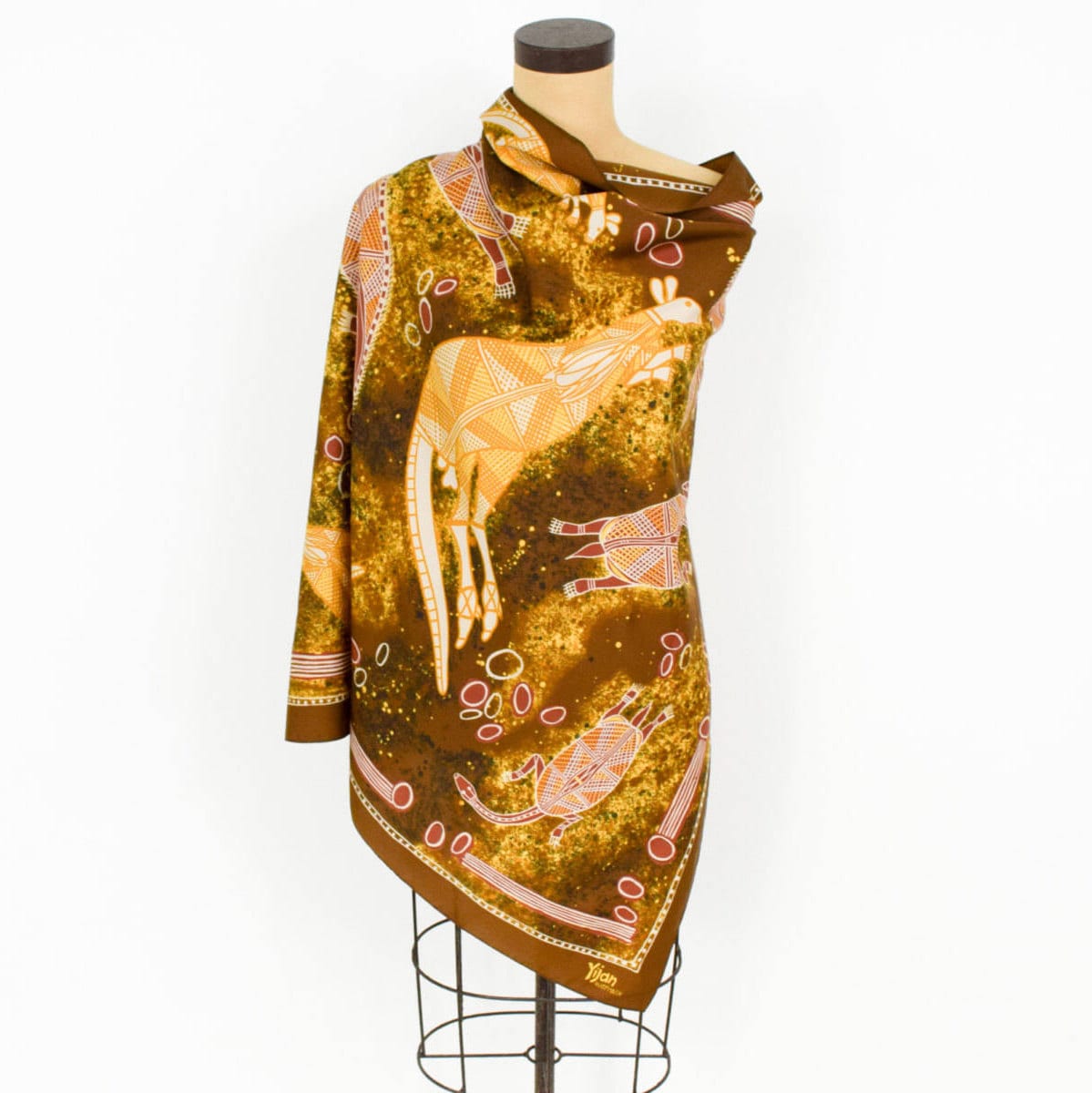 1980s Brown Silk Scarf |80s Kangaroo  Silk Scarf | Yijan Australia