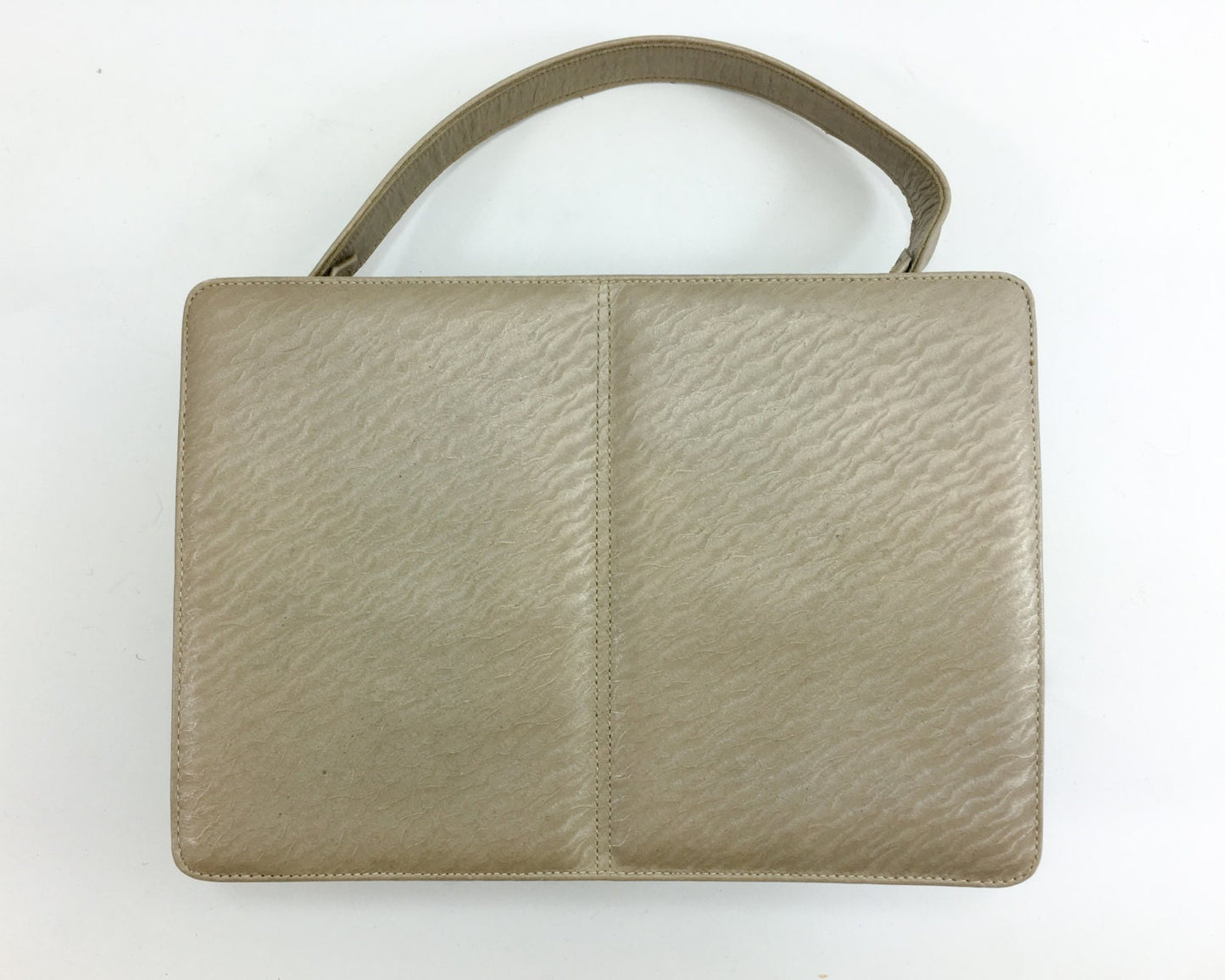 1960s Beige Leather Handbag | 60s Tan Leather Box Handbag | Andrew Geller