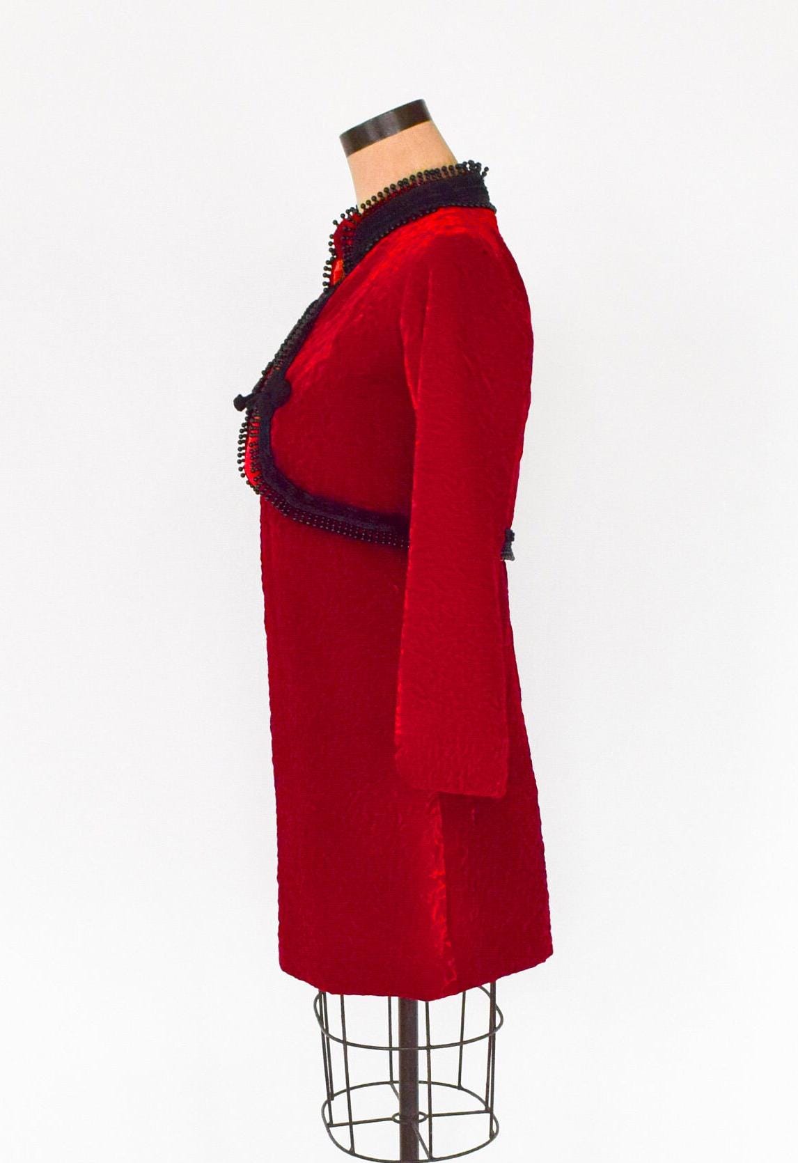 1960s Red Velvet Dress & Jacket | 60s Red Cotton Velvet Mini Dress Jacket | Small