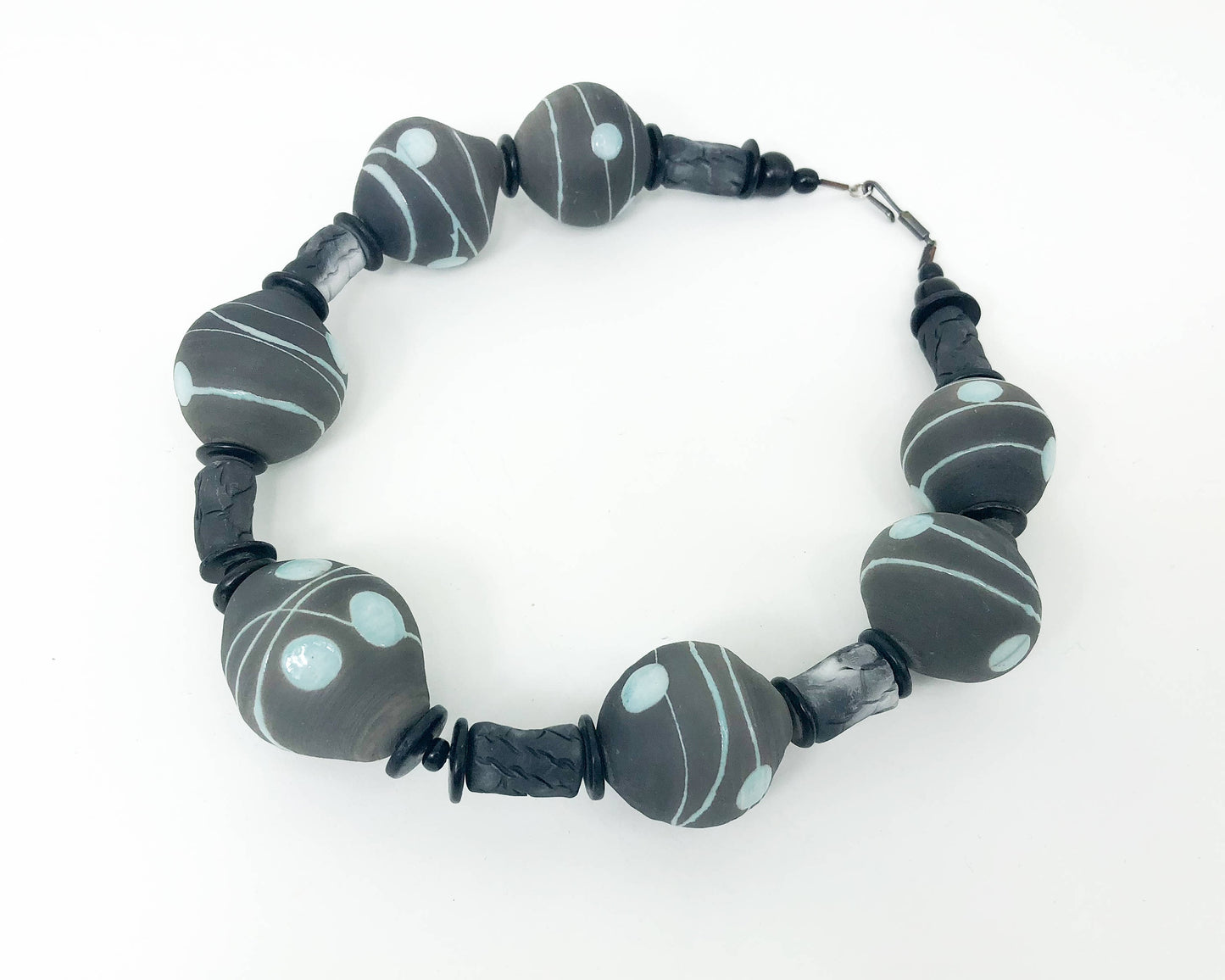 1980s Mod Style Grey Ceramic Beaded Choker Necklace