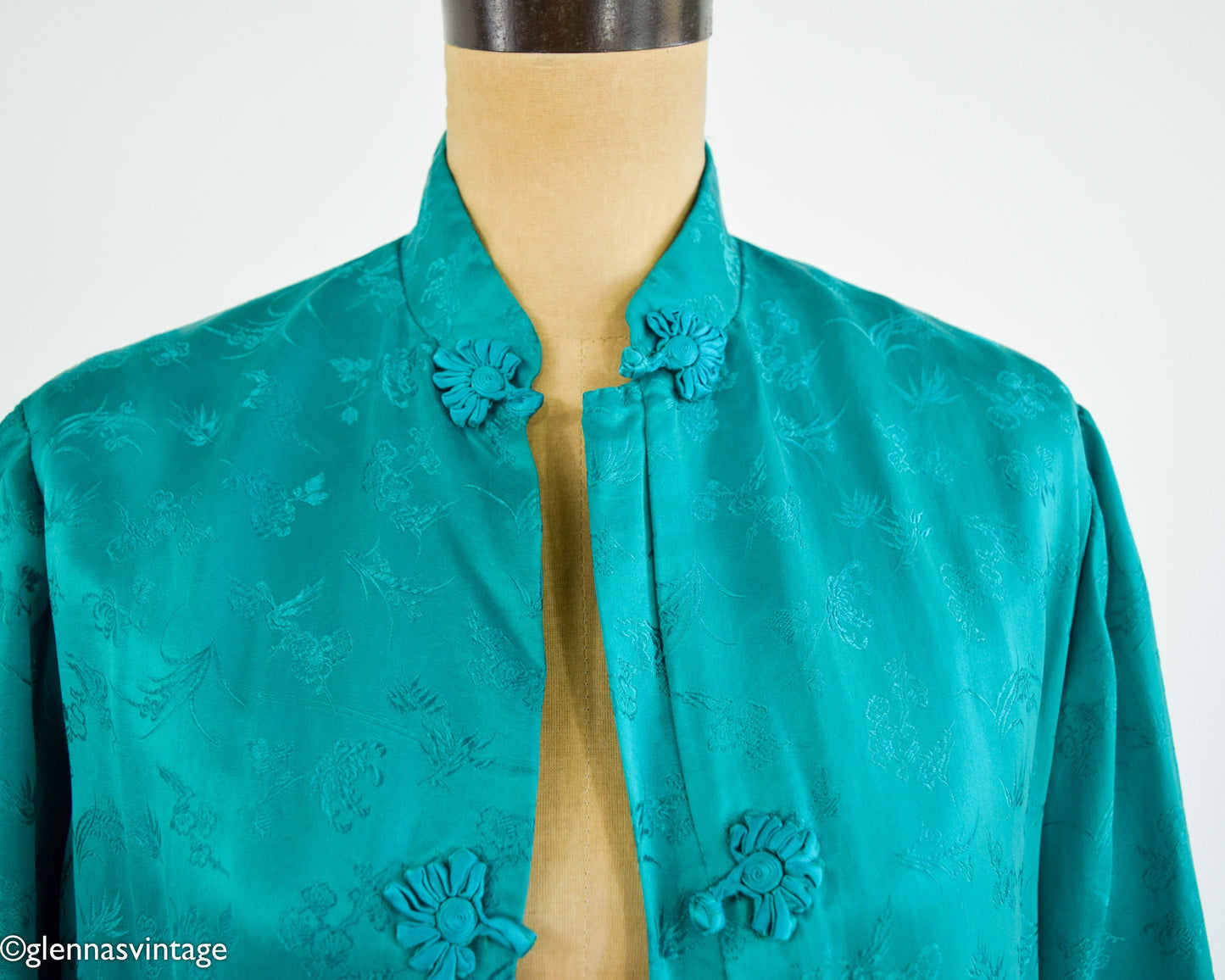 1960s Turquoise Silk Evening Coat | 60s Emerald Green Silk Coat | Cathay | Large