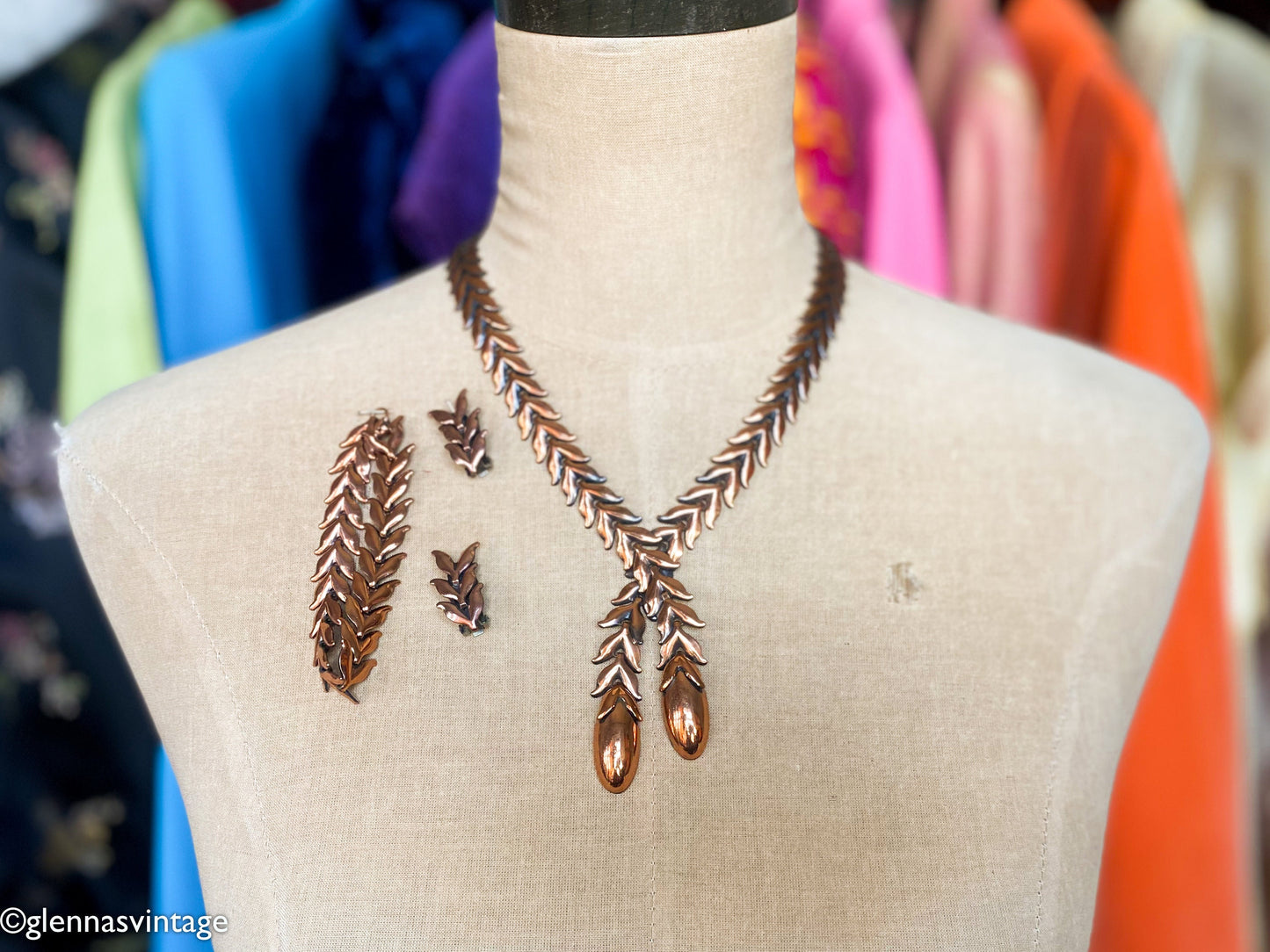 Renoir 1950s Copper Leaf Necklace Set, Parure Jewelry Set