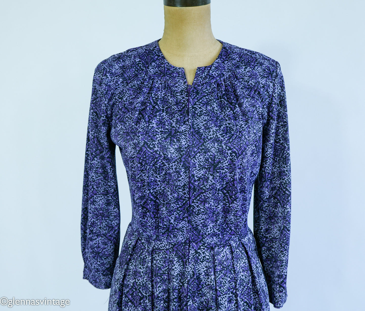 1950s Purple Floral Print Dress, Medium