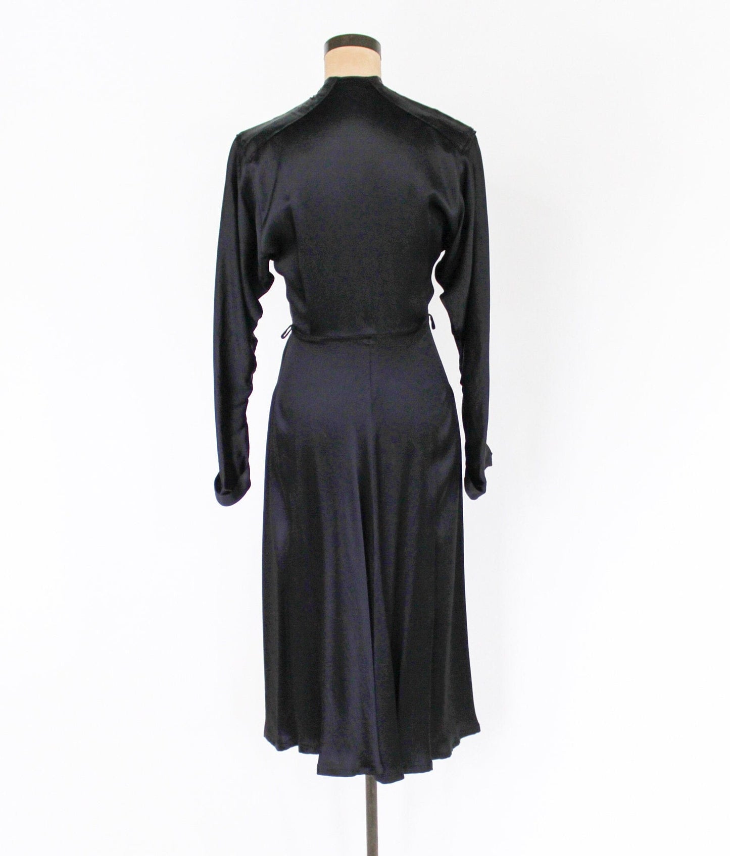 1940s Gold & Black Silk Dress | 40s Black Silk Embroidered Dress | Tula | Small